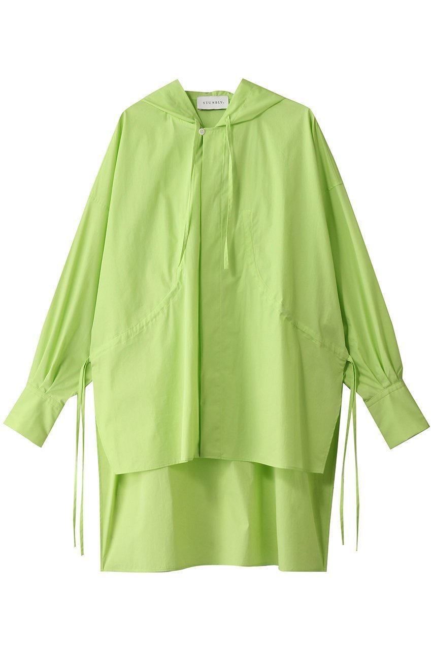 【ヒューエルミュージアム/hueLe Museum】の【STUMBLY】Hooded Big Silhouette Shirt インテリア・キッズ・メンズ・レディースファッション・服の通販 founy(ファニー) 　ファッション　Fashion　レディースファッション　Fashion for Women　トップス・カットソー　Cut & Sew Tops　シャツ・ブラウス・オフィスカジュアル　Elegant Blouses & Button-Ups　シンプル　Simple, Minimal　スリーブ　Sleeve, Long Sleeve / Short Sleeve　フォルム　Silhouette, Form　リボン　Ribbon, Bow　ロング　Long, Long-Length　ライトグリーン|ID: prp329100004906847 ipo3291000000036739561