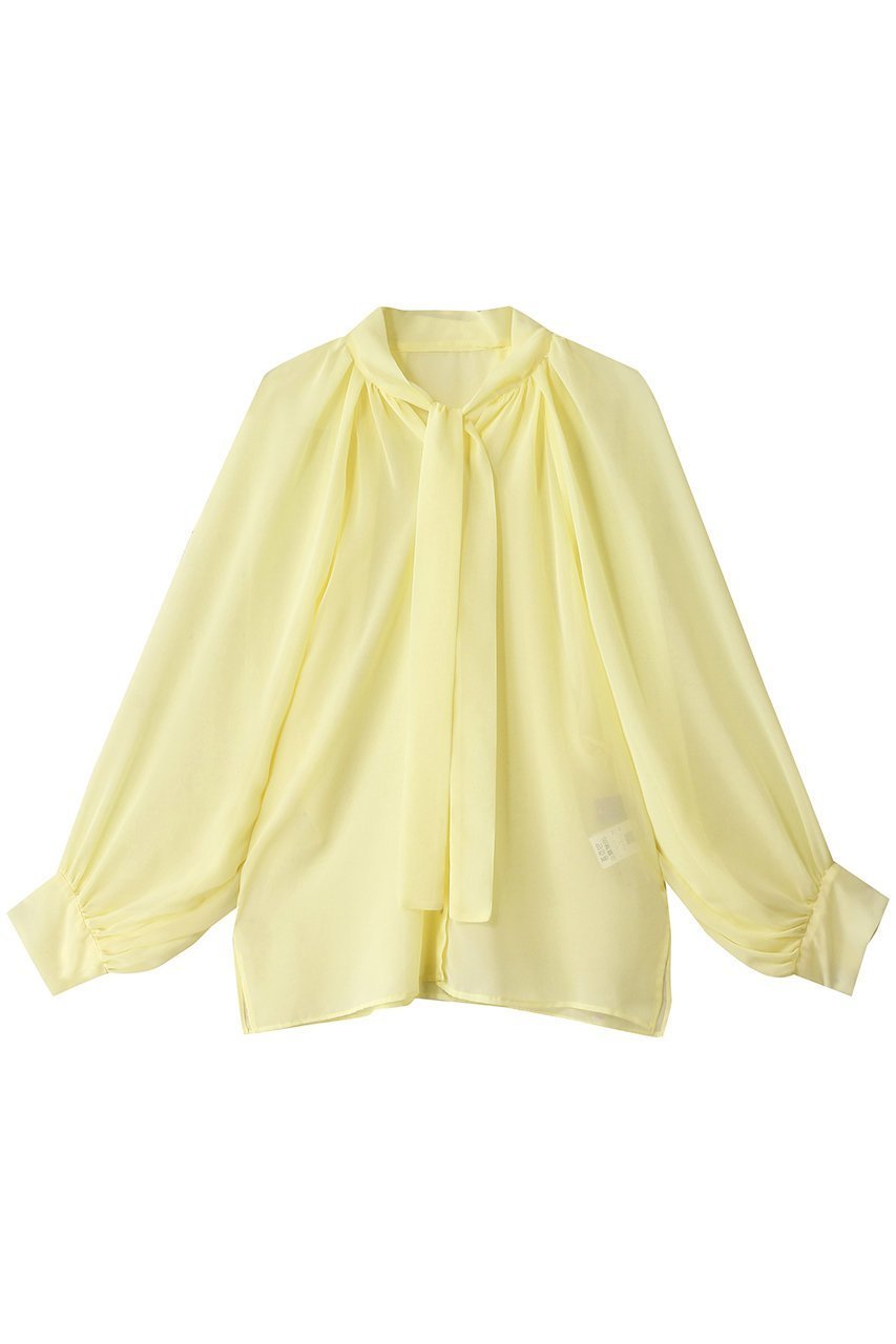 【ヒューエルミュージアム/hueLe Museum】の【hLM】シフォンボウタイブラウス インテリア・キッズ・メンズ・レディースファッション・服の通販 founy(ファニー) 　ファッション　Fashion　レディースファッション　Fashion for Women　トップス・カットソー　Cut & Sew Tops　シャツ・ブラウス・オフィスカジュアル　Elegant Blouses & Button-Ups　エレガント 上品　Elegant　スリーブ　Sleeve, Long Sleeve / Short Sleeve　ドレープ　Drape, Draping Fabric　ロング　Long, Long-Length　イエロー|ID: prp329100004906854 ipo3291000000036739620