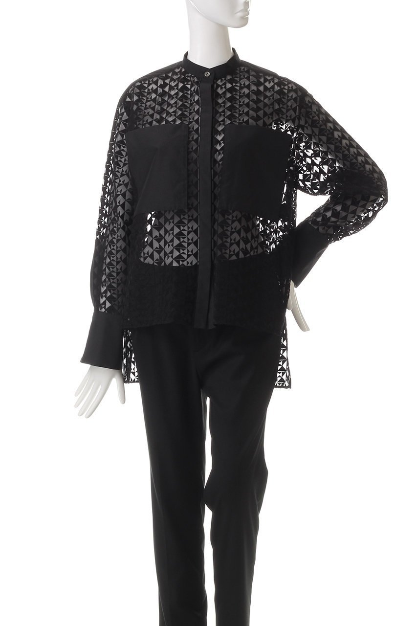 【ヒューエルミュージアム/hueLe Museum】の【hLM】ジオメトリックレースブラウス 人気、トレンドファッション・服の通販 founy(ファニー) 　ファッション　Fashion　レディースファッション　Fashion for Women　トップス・カットソー　Cut & Sew Tops　シャツ・ブラウス・オフィスカジュアル　Elegant Blouses & Button-Ups　おすすめ　Recommended / Our Picks　ジャケット　Jacket, Outerwear　スリーブ　Sleeve, Long Sleeve / Short Sleeve　ポケット　Pocket, Pocket Detail　マニッシュ　Mannish, Boyish　モダン　Modern, Contemporary　ロング　Long, Long-Length　今季　This Season, Current Season　無地　Plain, Solid Color　other-2|ID: prp329100004906879 ipo3291000000036739784
