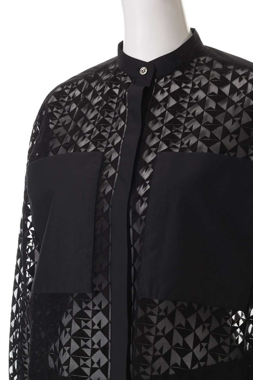 【ヒューエルミュージアム/hueLe Museum】の【hLM】ジオメトリックレースブラウス 人気、トレンドファッション・服の通販 founy(ファニー) 　ファッション　Fashion　レディースファッション　Fashion for Women　トップス・カットソー　Cut & Sew Tops　シャツ・ブラウス・オフィスカジュアル　Elegant Blouses & Button-Ups　おすすめ　Recommended / Our Picks　ジャケット　Jacket, Outerwear　スリーブ　Sleeve, Long Sleeve / Short Sleeve　ポケット　Pocket, Pocket Detail　マニッシュ　Mannish, Boyish　モダン　Modern, Contemporary　ロング　Long, Long-Length　今季　This Season, Current Season　無地　Plain, Solid Color　other-5|ID: prp329100004906879 ipo3291000000036739789