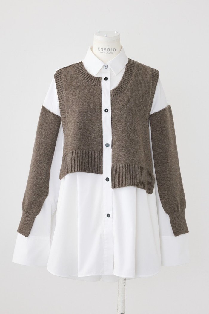 【エンフォルド/ENFOLD】のKnit Combi SH/シャツ インテリア・キッズ・メンズ・レディースファッション・服の通販 founy(ファウニー) https://founy.com/ ファッション Fashion レディースファッション Fashion for Women トップス・カットソー Cut & Sew Tops ニット Knit Tops & Sweaters シャツ・ブラウス・オフィスカジュアル Elegant Blouses & Button-Ups コンビ Combo, Combination Style スリーブ Sleeve, Long Sleeve / Short Sleeve ロング Long, Long-Length |ID: prp329100004906927 ipo3291000000036739999
