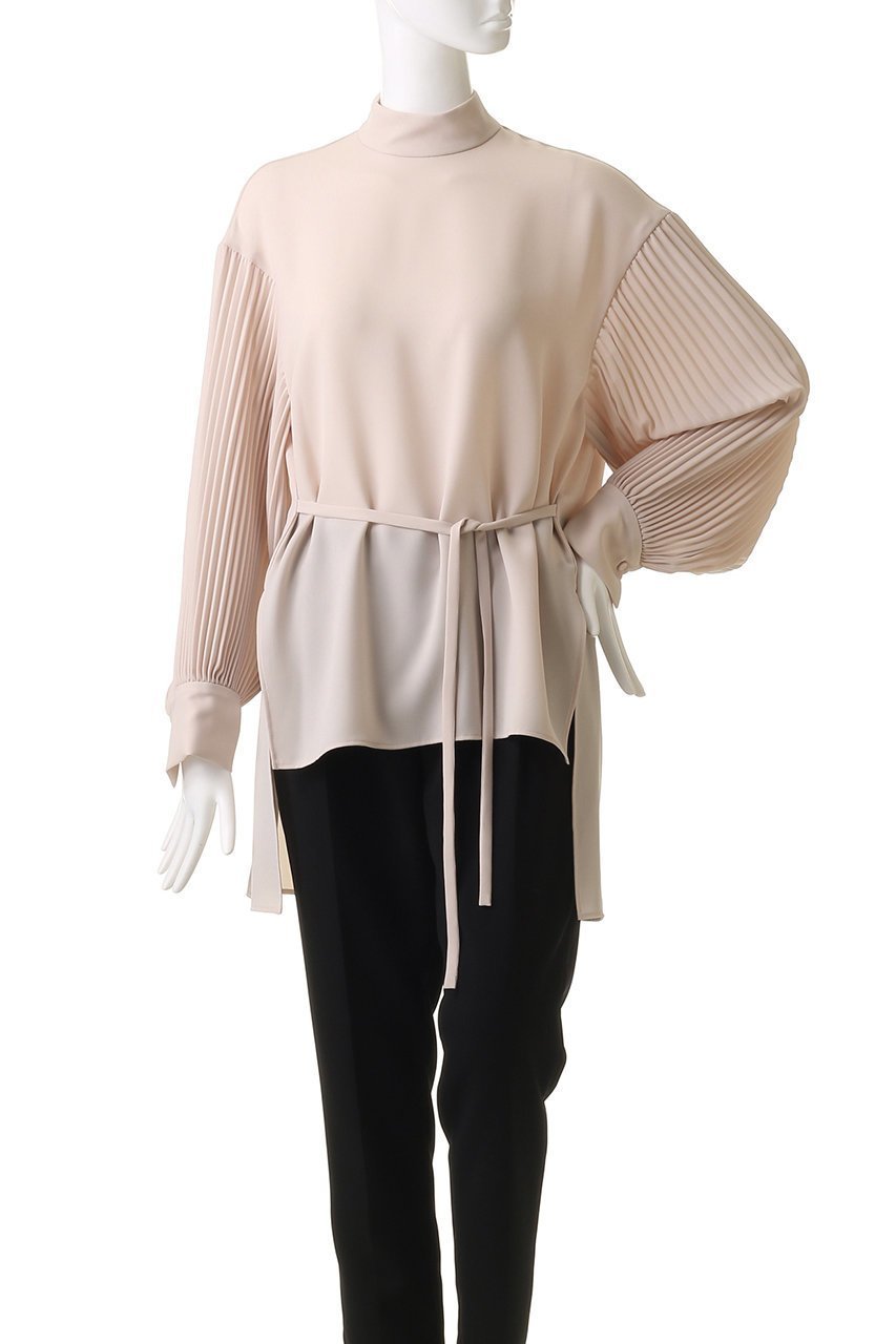 【ヒューエルミュージアム/hueLe Museum】の【hLM】プリーツ袖ブラウス 人気、トレンドファッション・服の通販 founy(ファニー) 　ファッション　Fashion　レディースファッション　Fashion for Women　トップス・カットソー　Cut & Sew Tops　シャツ・ブラウス・オフィスカジュアル　Elegant Blouses & Button-Ups　エアリー　Airy Texture　スリーブ　Sleeve, Long Sleeve / Short Sleeve　トレンド　Trend, Trending Now　ハイネック　High Neck, Mock Neck　パーティ　Party, Party Style　プリーツ　Pleats, Pleated　リボン　Ribbon, Bow　ロング　Long, Long-Length　エレガント 上品　Elegant　other-2|ID: prp329100004906935 ipo3291000000036740059