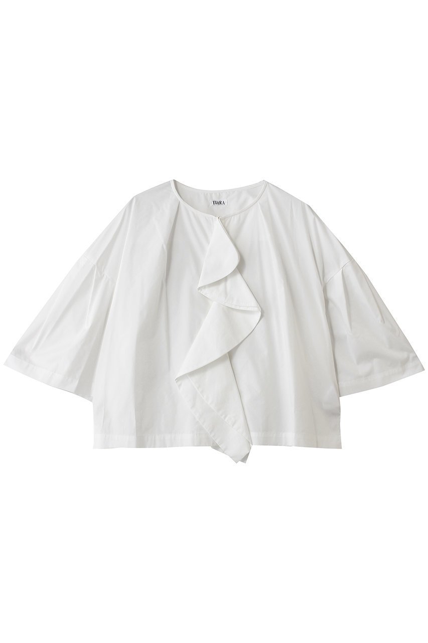 【ティアラ/Tiara】のフリルスキッパーブラウス インテリア・キッズ・メンズ・レディースファッション・服の通販 founy(ファニー) 　ファッション　Fashion　レディースファッション　Fashion for Women　トップス・カットソー　Cut & Sew Tops　シャツ・ブラウス・オフィスカジュアル　Elegant Blouses & Button-Ups　ショート　Short, Short Length　ジャケット　Jacket, Outerwear　スリーブ　Sleeve, Long Sleeve / Short Sleeve　タイプライター　Typewriter Fabric, Crisp Cotton　フリル　Frill, Ruffle　フレア　Flare, Flared　再入荷　Restock / Back in Stock　ホワイト|ID: prp329100004906957 ipo3291000000036740334