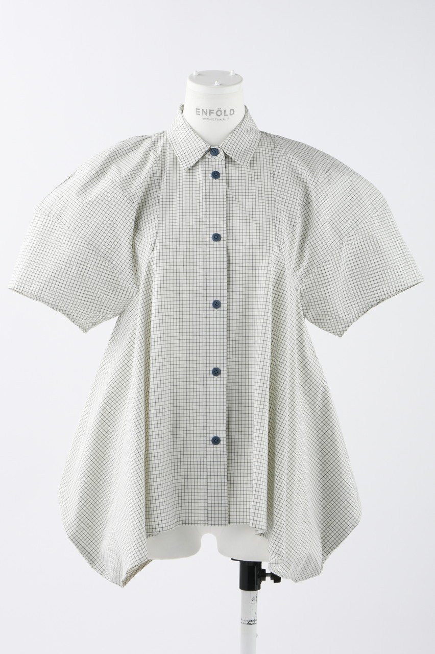 【エンフォルド/ENFOLD】のグラフチェック シルエット SH/シャツ インテリア・キッズ・メンズ・レディースファッション・服の通販 founy(ファニー) 　ファッション　Fashion　レディースファッション　Fashion for Women　トップス・カットソー　Cut & Sew Tops　シャツ・ブラウス・オフィスカジュアル　Elegant Blouses & Button-Ups　ショート　Short, Short Length　スリーブ　Sleeve, Long Sleeve / Short Sleeve　チェック　Check, Plaid, Tartan　パターン　Pattern, Design Print　ピーチ　Peach, Soft Touch　オフホワイト|ID: prp329100004906967 ipo3291000000036740536