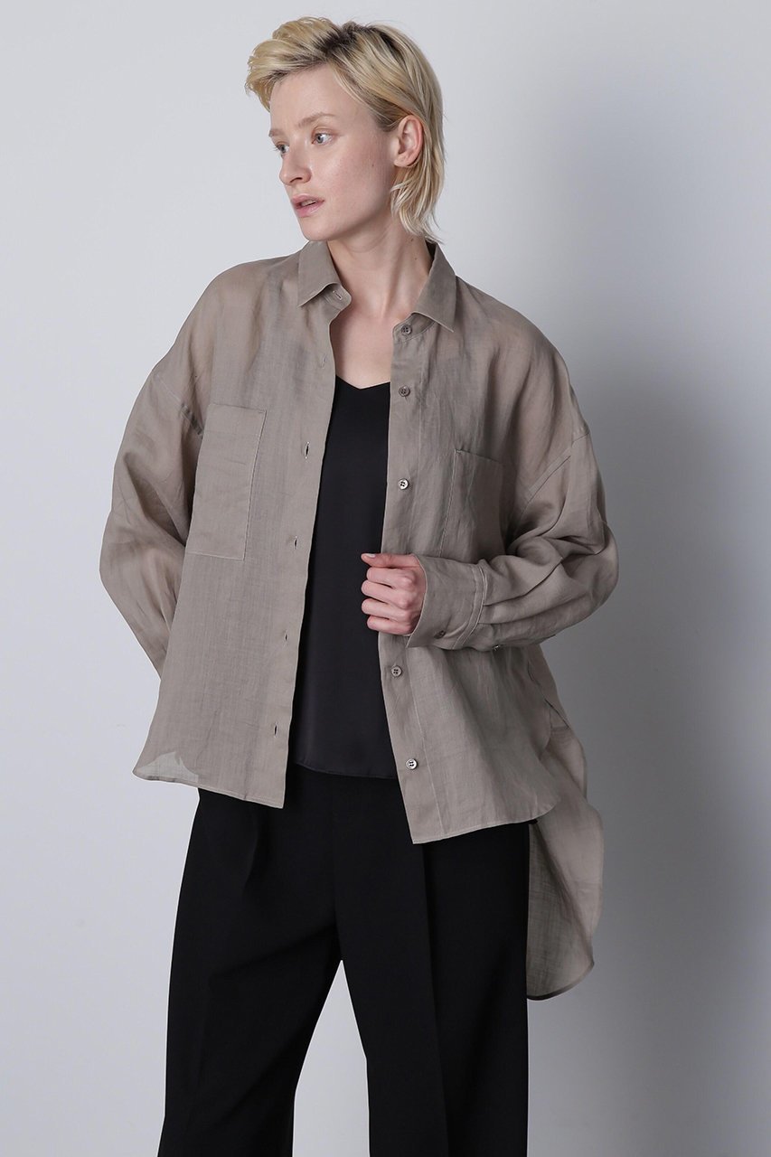 【ヒューエルミュージアム/hueLe Museum】の【hLM】麻オーバーサイズシャツ インテリア・キッズ・メンズ・レディースファッション・服の通販 founy(ファニー) ファッション Fashion レディースファッション Fashion for Women トップス・カットソー Cut & Sew Tops シャツ・ブラウス・オフィスカジュアル Elegant Blouses & Button-Ups シンプル Simple, Minimal スリーブ Sleeve, Long Sleeve / Short Sleeve フロント Front, Front Design ロング Long, Long-Length ワイド Wide, Wide Fit エレガント 上品 Elegant カーキ|ID: prp329100004906975 ipo3291000000036740649