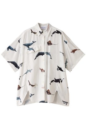 【ナゴンスタンス/nagonstans】のPainting of Sea creatures SH/シャツ 大人の最旬トレンドファッション＆コーディネート founy(ファウニー) ファッション Fashion レディースファッション Fashion for Women トップス・カットソー Cut & Sew Tops シャツ・ブラウス・オフィスカジュアル Elegant Blouses & Button-Ups おすすめ Recommended / Our Picks アシンメトリー Asymmetrical Style ショート Short, Short Length スリーブ Sleeve, Long Sleeve / Short Sleeve セットアップ Set-Up, Coordinated Outfit フロント Front, Front Design プリント Print, Printed Pattern ポケット Pocket, Pocket Detail 切替 Switching, Contrast Panel |ID:prp329100004906978