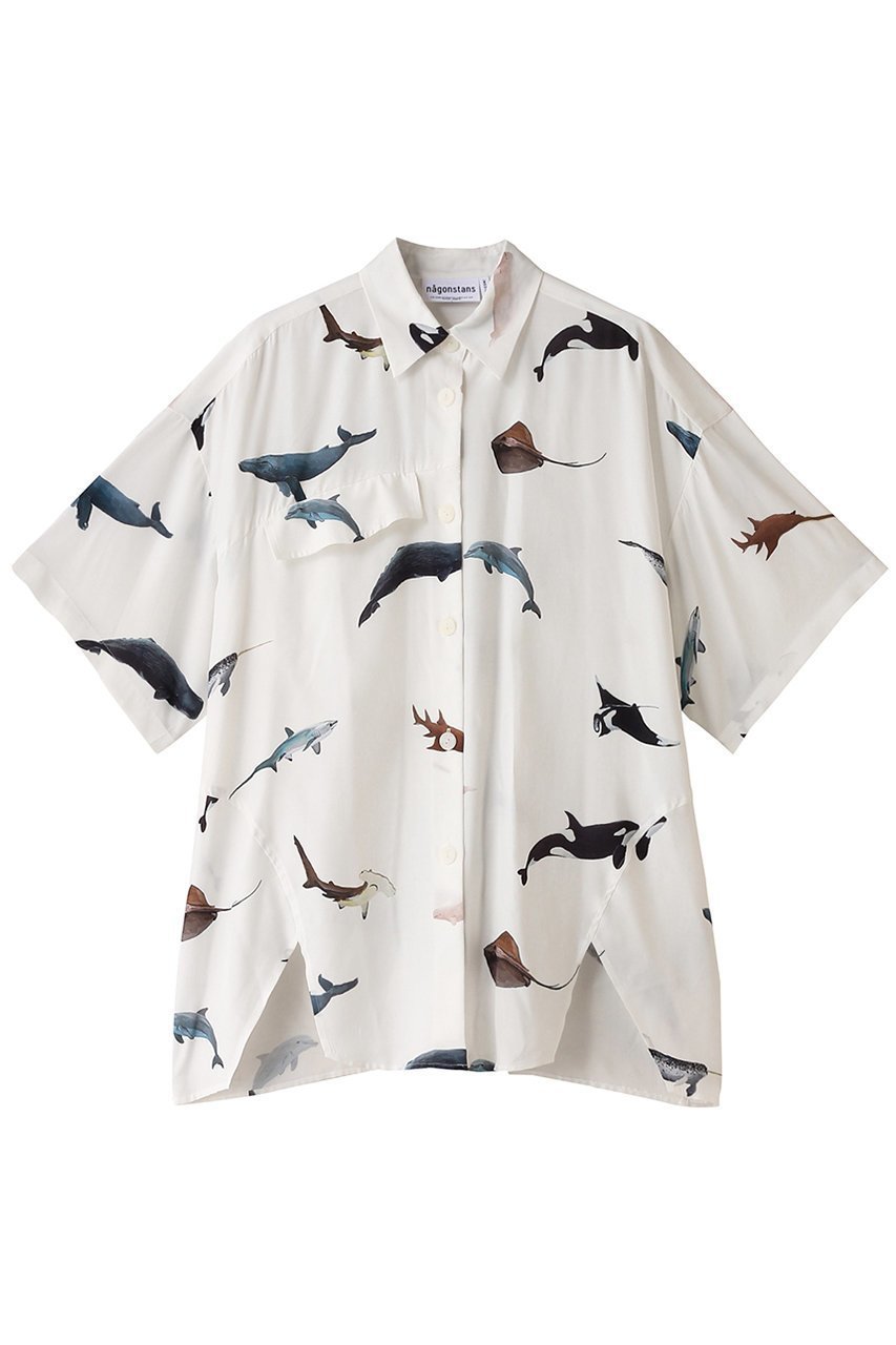 【ナゴンスタンス/nagonstans】のPainting of Sea creatures SH/シャツ 人気、トレンドファッション・服の通販 founy(ファニー) 　ファッション　Fashion　レディースファッション　Fashion for Women　トップス・カットソー　Cut & Sew Tops　シャツ・ブラウス・オフィスカジュアル　Elegant Blouses & Button-Ups　おすすめ　Recommended / Our Picks　アシンメトリー　Asymmetrical Style　ショート　Short, Short Length　スリーブ　Sleeve, Long Sleeve / Short Sleeve　セットアップ　Set-Up, Coordinated Outfit　フロント　Front, Front Design　プリント　Print, Printed Pattern　ポケット　Pocket, Pocket Detail　切替　Switching, Contrast Panel　 other-1|ID: prp329100004906978 ipo3291000000036740686