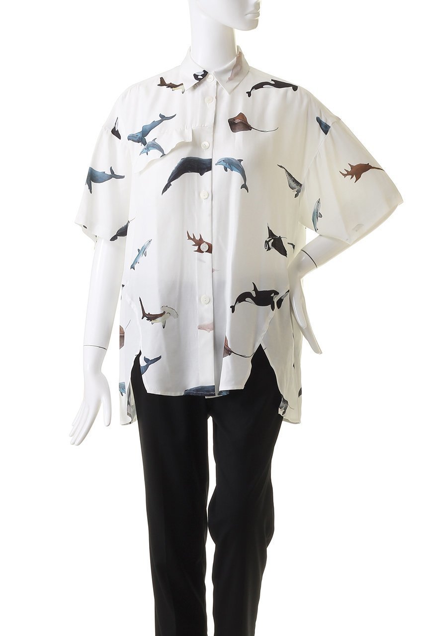 【ナゴンスタンス/nagonstans】のPainting of Sea creatures SH/シャツ 人気、トレンドファッション・服の通販 founy(ファニー) 　ファッション　Fashion　レディースファッション　Fashion for Women　トップス・カットソー　Cut & Sew Tops　シャツ・ブラウス・オフィスカジュアル　Elegant Blouses & Button-Ups　おすすめ　Recommended / Our Picks　アシンメトリー　Asymmetrical Style　ショート　Short, Short Length　スリーブ　Sleeve, Long Sleeve / Short Sleeve　セットアップ　Set-Up, Coordinated Outfit　フロント　Front, Front Design　プリント　Print, Printed Pattern　ポケット　Pocket, Pocket Detail　切替　Switching, Contrast Panel　other-2|ID: prp329100004906978 ipo3291000000036740688