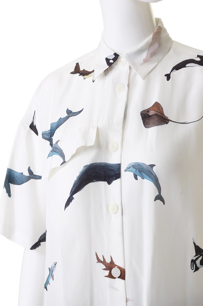 【ナゴンスタンス/nagonstans】のPainting of Sea creatures SH/シャツ 人気、トレンドファッション・服の通販 founy(ファニー) 　ファッション　Fashion　レディースファッション　Fashion for Women　トップス・カットソー　Cut & Sew Tops　シャツ・ブラウス・オフィスカジュアル　Elegant Blouses & Button-Ups　おすすめ　Recommended / Our Picks　アシンメトリー　Asymmetrical Style　ショート　Short, Short Length　スリーブ　Sleeve, Long Sleeve / Short Sleeve　セットアップ　Set-Up, Coordinated Outfit　フロント　Front, Front Design　プリント　Print, Printed Pattern　ポケット　Pocket, Pocket Detail　切替　Switching, Contrast Panel　other-5|ID: prp329100004906978 ipo3291000000036740691