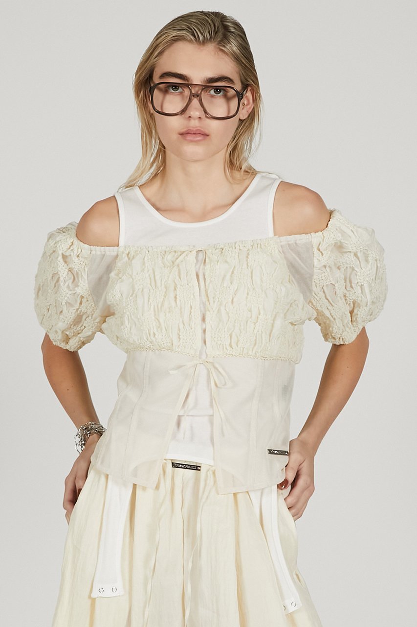 【プランク プロジェクト/PRANK PROJECT】のスモッキングパフトップ / Smocking Puff Top 人気、トレンドファッション・服の通販 founy(ファニー) 　ファッション　Fashion　レディースファッション　Fashion for Women　トップス・カットソー　Cut & Sew Tops　シャツ・ブラウス・オフィスカジュアル　Elegant Blouses & Button-Ups　おすすめ　Recommended / Our Picks　カーゴパンツ　Cargo Pants, Utility Pants　コルセット　Corset, Bustier　コンビ　Combo, Combination Style　シャーリング　Shirring, Ruched　ショート　Short, Short Length　スリーブ　Sleeve, Long Sleeve / Short Sleeve　メッシュ　Mesh, Net Fabric　other-6|ID: prp329100004906982 ipo3291000000036740781