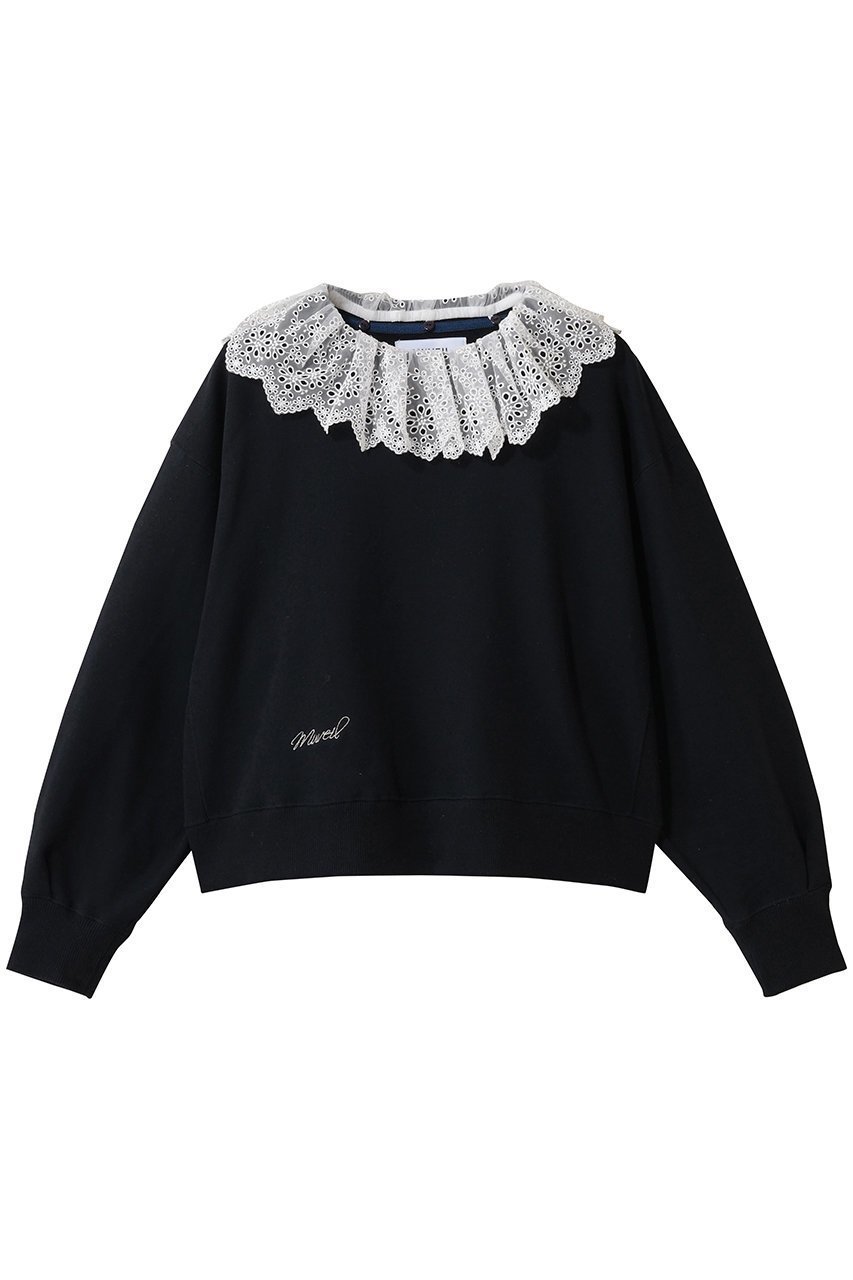 【ミュベール/MUVEIL】のレース襟付きスウェットプルオーバー インテリア・キッズ・メンズ・レディースファッション・服の通販 founy(ファニー) 　ファッション　Fashion　レディースファッション　Fashion for Women　トップス・カットソー　Cut & Sew Tops　シャツ・ブラウス・オフィスカジュアル　Elegant Blouses & Button-Ups　レディースパーカー・カジュアルフーディー　Casual Hoodies & Sweatshirts　ロングTシャツ・Tシャツ　Longline T-Shirts & Tees　カジュアルプルオーバー・ニットトップス　Pullovers & Knit Tops / Casual Pullovers　スウェット・クルーネックトップス　Sweatshirts & Crewnecks / Relaxed Fit Sweat Tops　カットソー・ベーシックTシャツ　Cut-and-Sewn Tops / Stretch Tees & Basics　コンパクト　Compact, Small Size　ショルダー　Shoulder, Shoulder Strap　ドロップ　Drop Shoulder, Dropped Style　フェミニン　Feminine, Girly　モダン　Modern, Contemporary　ループ　Loop, Loop Knit　レース　Lace, Lace Fabric　ワイド　Wide, Wide Fit　ネイビー|ID: prp329100004906987 ipo3291000000036740857