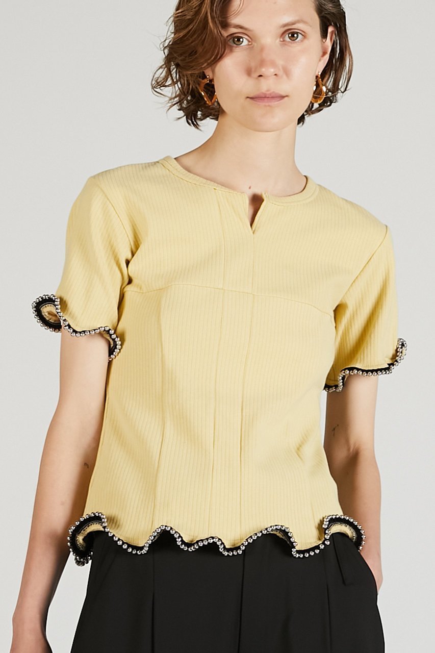 【プランク プロジェクト/PRANK PROJECT】のチェーンヘムトップ / Chain Hem Top 人気、トレンドファッション・服の通販 founy(ファニー) 　ファッション　Fashion　レディースファッション　Fashion for Women　トップス・カットソー　Cut & Sew Tops　シャツ・ブラウス・オフィスカジュアル　Elegant Blouses & Button-Ups　ロングTシャツ・Tシャツ　Longline T-Shirts & Tees　カットソー・ベーシックTシャツ　Cut-and-Sewn Tops / Stretch Tees & Basics　ウェーブ　Wavy Pattern　カッティング　Cutting Detail　ショート　Short, Short Length　スリーブ　Sleeve, Long Sleeve / Short Sleeve　チェーン　Chain, Chain Strap　デニム　Denim, Jeans Material　夏　Summer　other-7|ID: prp329100004906991 ipo3291000000036740897