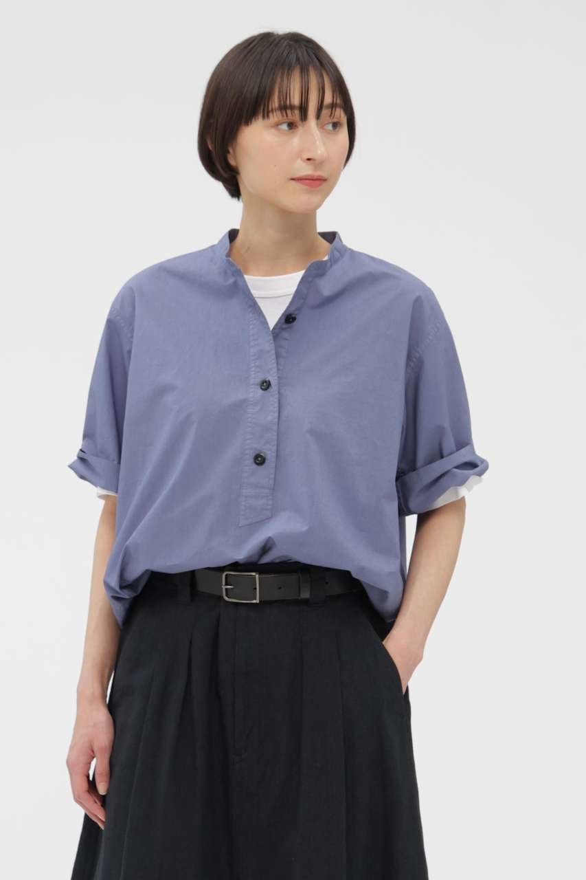 【マーガレットハウエル/MARGARET HOWELL】のCOTTON RAMIE POPLIN SHIRT インテリア・キッズ・メンズ・レディースファッション・服の通販 founy(ファニー) 　ファッション　Fashion　レディースファッション　Fashion for Women　トップス・カットソー　Cut & Sew Tops　シャツ・ブラウス・オフィスカジュアル　Elegant Blouses & Button-Ups　ショート　Short, Short Length　スリーブ　Sleeve, Long Sleeve / Short Sleeve　タイプライター　Typewriter Fabric, Crisp Cotton　ハーフ　Half, Half-Length　フィット　Fit, Slim Fit　リラックス　Relax, Relaxed Fit　新作・新入荷　New Arrivals / New In　ブルー|ID: prp329100004907002 ipo3291000000036740998