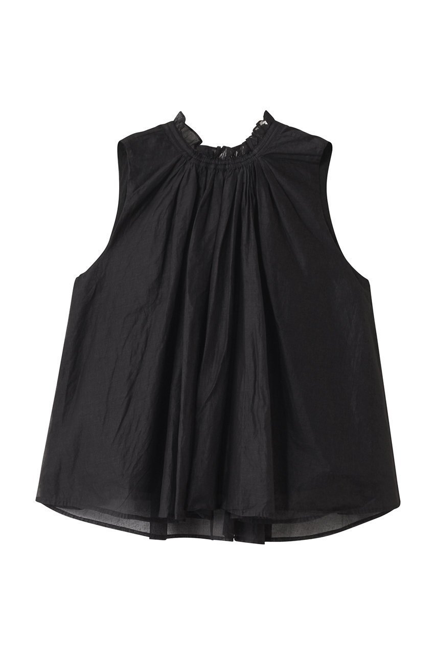 【マリリンムーン/MARILYN MOON】の前後2wayシアースターチドコットンギャザーブラウス インテリア・キッズ・メンズ・レディースファッション・服の通販 founy(ファニー) 　ファッション　Fashion　レディースファッション　Fashion for Women　トップス・カットソー　Cut & Sew Tops　キャミソール&ノースリーブ　Camisoles & Sleeveless Tops　シャツ・ブラウス・オフィスカジュアル　Elegant Blouses & Button-Ups　インド　Indian Textile　ギャザー　Gathered, Ruffled　シアー　Sheer, See-Through　シャーリング　Shirring, Ruched　ノースリーブ　Sleeveless, No-Sleeve　フリル　Frill, Ruffle　フレア　Flare, Flared　モダン　Modern, Contemporary　リゾート　Resort, Vacation Style　リュクス　Luxury, Elegant, High-End, Chic　ブラック|ID: prp329100004907034 ipo3291000000036741386