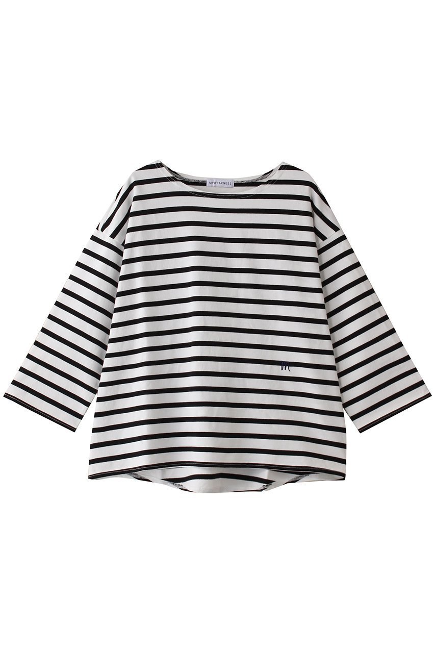 【マイ ウィークネス/MY WEAKNESS】のBasque Shirt インテリア・キッズ・メンズ・レディースファッション・服の通販 founy(ファニー) 　ファッション　Fashion　レディースファッション　Fashion for Women　トップス・カットソー　Cut & Sew Tops　シャツ・ブラウス・オフィスカジュアル　Elegant Blouses & Button-Ups　ロングTシャツ・Tシャツ　Longline T-Shirts & Tees　カットソー・ベーシックTシャツ　Cut-and-Sewn Tops / Stretch Tees & Basics　シンプル　Simple, Minimal　スリーブ　Sleeve, Long Sleeve / Short Sleeve　フロント　Front, Front Design　ボーダー　Border, Stripe　ロング　Long, Long-Length　再入荷　Restock / Back in Stock　WHITE×BLACK|ID: prp329100004907056 ipo3291000000036741825