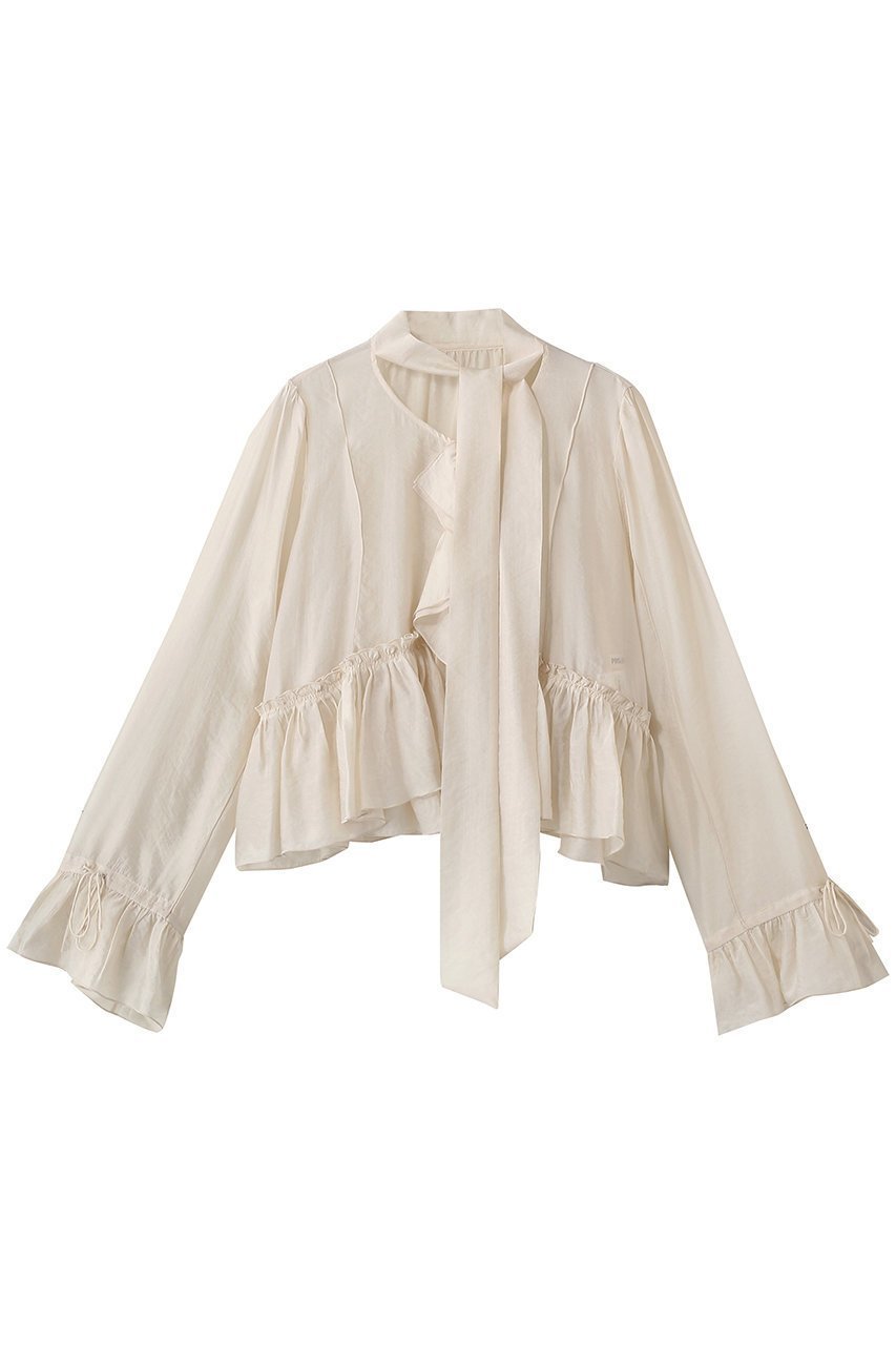 【プランク プロジェクト/PRANK PROJECT】のラッフルボウタイブラウス インテリア・キッズ・メンズ・レディースファッション・服の通販 founy(ファニー) 　ファッション　Fashion　レディースファッション　Fashion for Women　トップス・カットソー　Cut & Sew Tops　シャツ・ブラウス・オフィスカジュアル　Elegant Blouses & Button-Ups　おすすめ　Recommended / Our Picks　カーディガン　Cardigan, Knitwear　シアー　Sheer, See-Through　スリーブ　Sleeve, Long Sleeve / Short Sleeve　ダウン　Down, Puffer　ハーフ　Half, Half-Length　リラックス　Relax, Relaxed Fit　ロング　Long, Long-Length　今季　This Season, Current Season　定番　Standard, Basic Item　A/W・秋冬　Autumn/Winter　WHT(ホワイト)|ID: prp329100004907124 ipo3291000000036742785