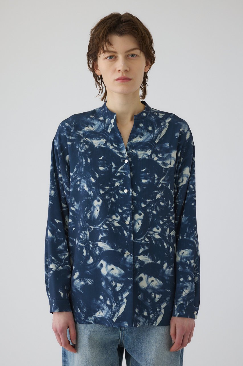 【リムアーク/RIM.ARK】のAir turbulence painting blouse/ブラウス インテリア・キッズ・メンズ・レディースファッション・服の通販 founy(ファニー) 　ファッション　Fashion　レディースファッション　Fashion for Women　トップス・カットソー　Cut & Sew Tops　シャツ・ブラウス・オフィスカジュアル　Elegant Blouses & Button-Ups　おすすめ　Recommended / Our Picks　ジャケット　Jacket, Outerwear　スリーブ　Sleeve, Long Sleeve / Short Sleeve　セットアップ　Set-Up, Coordinated Outfit　ドレス　Dress, One-Piece　プリント　Print, Printed Pattern　ロング　Long, Long-Length　ネイビー|ID: prp329100004907153 ipo3291000000036743035