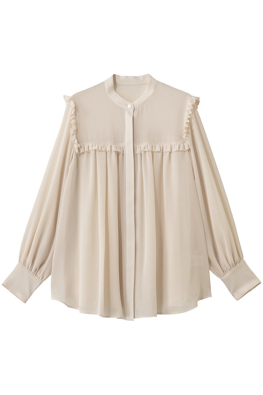 【シンゾーン/Shinzone】のジョーゼットラッフルブラウス 人気、トレンドファッション・服の通販 founy(ファニー) 　ファッション　Fashion　レディースファッション　Fashion for Women　トップス・カットソー　Cut & Sew Tops　シャツ・ブラウス・オフィスカジュアル　Elegant Blouses & Button-Ups　おすすめ　Recommended / Our Picks　ギャザー　Gathered, Ruffled　ジョーゼット　Georgette, Semi-Sheer Fabric　スタンド　Stand Collar, Upright Stand　スリーブ　Sleeve, Long Sleeve / Short Sleeve　デニム　Denim, Jeans Material　フェミニン　Feminine, Girly　フリル　Frill, Ruffle　ミックス　Mix, Mixed Style　ロング　Long, Long-Length　 other-1|ID: prp329100004907177 ipo3291000000036743327