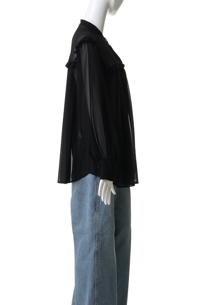 【シンゾーン/Shinzone】のジョーゼットラッフルブラウス 人気、トレンドファッション・服の通販 founy(ファニー) 　ファッション　Fashion　レディースファッション　Fashion for Women　トップス・カットソー　Cut & Sew Tops　シャツ・ブラウス・オフィスカジュアル　Elegant Blouses & Button-Ups　おすすめ　Recommended / Our Picks　ギャザー　Gathered, Ruffled　ジョーゼット　Georgette, Semi-Sheer Fabric　スタンド　Stand Collar, Upright Stand　スリーブ　Sleeve, Long Sleeve / Short Sleeve　デニム　Denim, Jeans Material　フェミニン　Feminine, Girly　フリル　Frill, Ruffle　ミックス　Mix, Mixed Style　ロング　Long, Long-Length　other-3|ID: prp329100004907177 ipo3291000000036743331