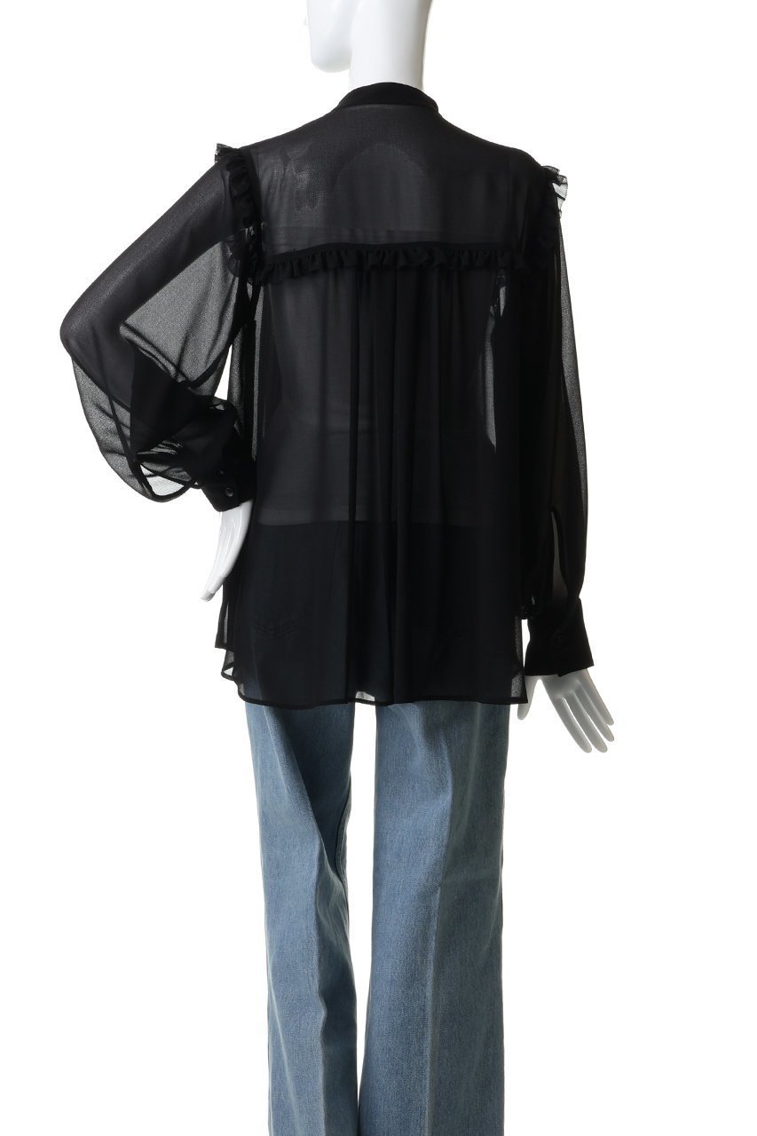 【シンゾーン/Shinzone】のジョーゼットラッフルブラウス 人気、トレンドファッション・服の通販 founy(ファニー) 　ファッション　Fashion　レディースファッション　Fashion for Women　トップス・カットソー　Cut & Sew Tops　シャツ・ブラウス・オフィスカジュアル　Elegant Blouses & Button-Ups　おすすめ　Recommended / Our Picks　ギャザー　Gathered, Ruffled　ジョーゼット　Georgette, Semi-Sheer Fabric　スタンド　Stand Collar, Upright Stand　スリーブ　Sleeve, Long Sleeve / Short Sleeve　デニム　Denim, Jeans Material　フェミニン　Feminine, Girly　フリル　Frill, Ruffle　ミックス　Mix, Mixed Style　ロング　Long, Long-Length　other-4|ID: prp329100004907177 ipo3291000000036743332