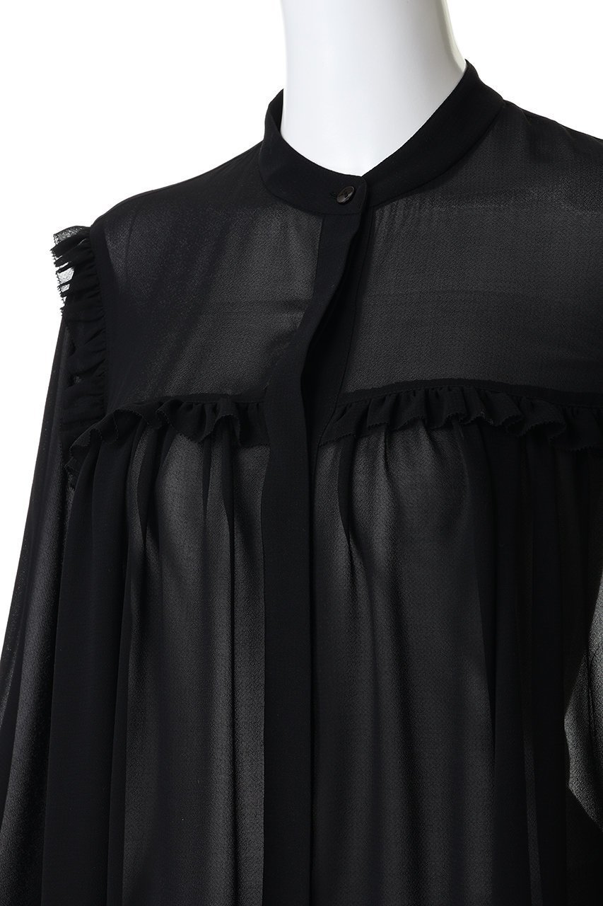 【シンゾーン/Shinzone】のジョーゼットラッフルブラウス 人気、トレンドファッション・服の通販 founy(ファニー) 　ファッション　Fashion　レディースファッション　Fashion for Women　トップス・カットソー　Cut & Sew Tops　シャツ・ブラウス・オフィスカジュアル　Elegant Blouses & Button-Ups　おすすめ　Recommended / Our Picks　ギャザー　Gathered, Ruffled　ジョーゼット　Georgette, Semi-Sheer Fabric　スタンド　Stand Collar, Upright Stand　スリーブ　Sleeve, Long Sleeve / Short Sleeve　デニム　Denim, Jeans Material　フェミニン　Feminine, Girly　フリル　Frill, Ruffle　ミックス　Mix, Mixed Style　ロング　Long, Long-Length　other-5|ID: prp329100004907177 ipo3291000000036743333