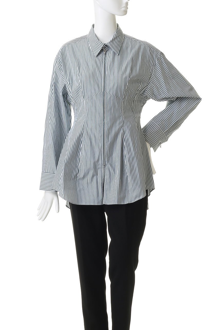 【チカ キサダ/CHIKA KISADA】のウエスト シェイプ ストライプ ジップシャツ 人気、トレンドファッション・服の通販 founy(ファニー) 　ファッション　Fashion　レディースファッション　Fashion for Women　トップス・カットソー　Cut & Sew Tops　シャツ・ブラウス・オフィスカジュアル　Elegant Blouses & Button-Ups　シェイプ　Shape, Slim Fit　シルバー　Silver, Metallic Silver　ストライプ　Stripe, Striped Pattern　スリーブ　Sleeve, Long Sleeve / Short Sleeve　フレア　Flare, Flared　ロング　Long, Long-Length　エレガント 上品　Elegant　other-2|ID: prp329100004907192 ipo3291000000036743595