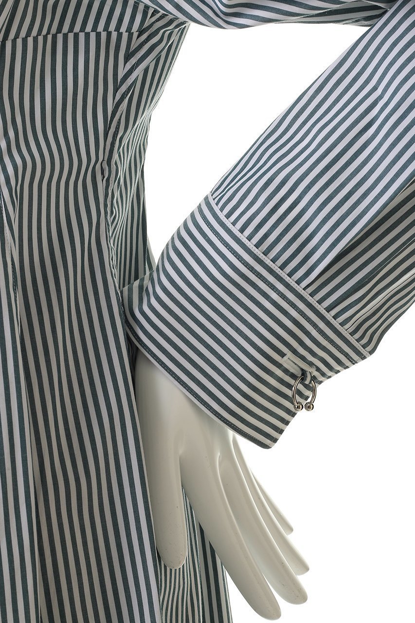 【チカ キサダ/CHIKA KISADA】のウエスト シェイプ ストライプ ジップシャツ 人気、トレンドファッション・服の通販 founy(ファニー) 　ファッション　Fashion　レディースファッション　Fashion for Women　トップス・カットソー　Cut & Sew Tops　シャツ・ブラウス・オフィスカジュアル　Elegant Blouses & Button-Ups　シェイプ　Shape, Slim Fit　シルバー　Silver, Metallic Silver　ストライプ　Stripe, Striped Pattern　スリーブ　Sleeve, Long Sleeve / Short Sleeve　フレア　Flare, Flared　ロング　Long, Long-Length　エレガント 上品　Elegant　other-6|ID: prp329100004907192 ipo3291000000036743599