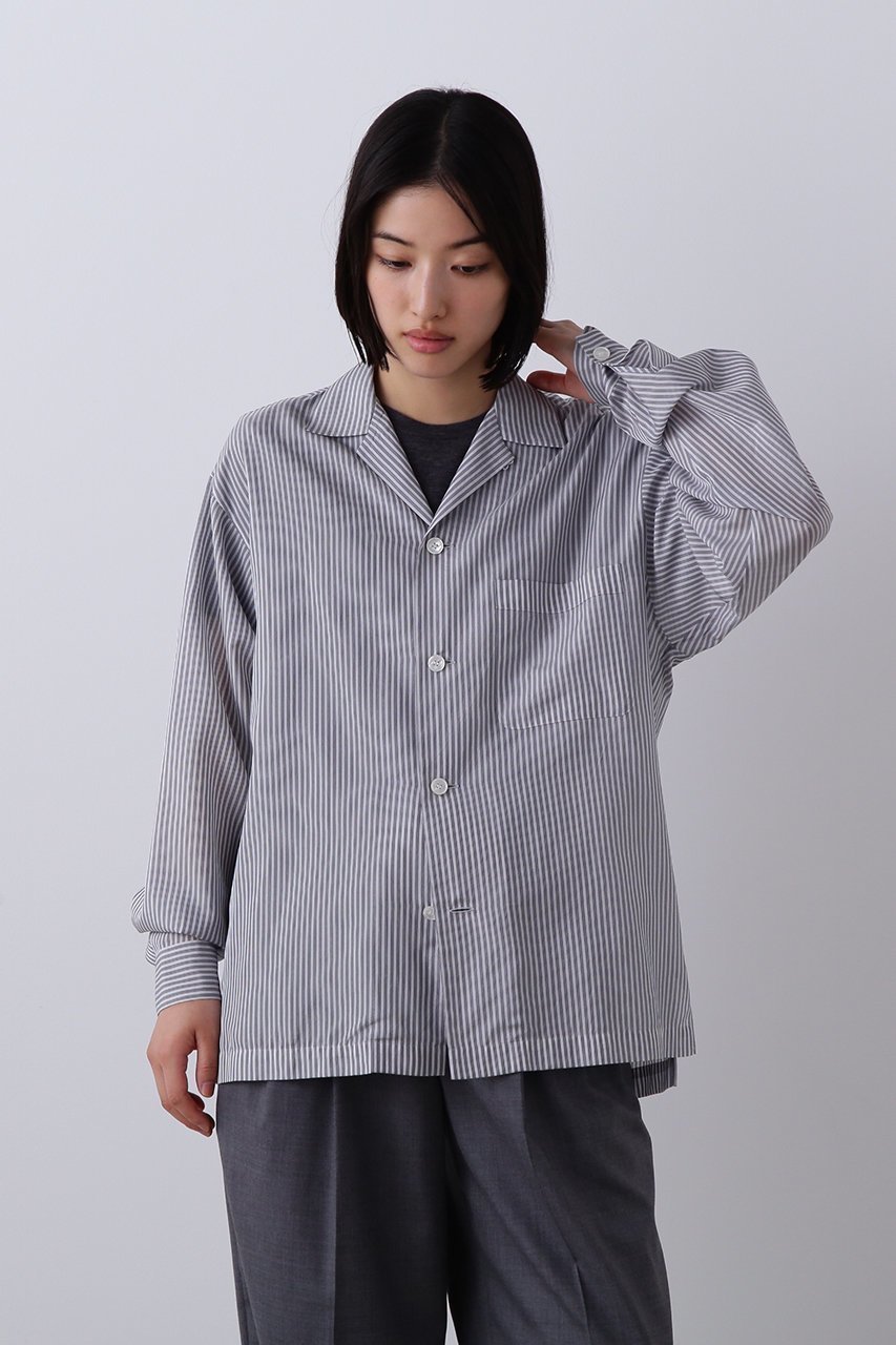 【イレーヴ/YLEVE】のACETATE CUPRA ストライプ パジャマ シャツ 人気、トレンドファッション・服の通販 founy(ファニー) 　ファッション　Fashion　レディースファッション　Fashion for Women　トップス・カットソー　Cut & Sew Tops　シャツ・ブラウス・オフィスカジュアル　Elegant Blouses & Button-Ups　ストライプ　Stripe, Striped Pattern　スリーブ　Sleeve, Long Sleeve / Short Sleeve　パジャマ　Pajamas, Sleepwear　フィット　Fit, Slim Fit　ボックス　Boxy, Box Shape　リラックス　Relax, Relaxed Fit　ロング　Long, Long-Length　ヴィンテージ　Vintage Style　夏　Summer　羽織　Haori, Light Jacket　other-8|ID: prp329100004907221 ipo3291000000036743973