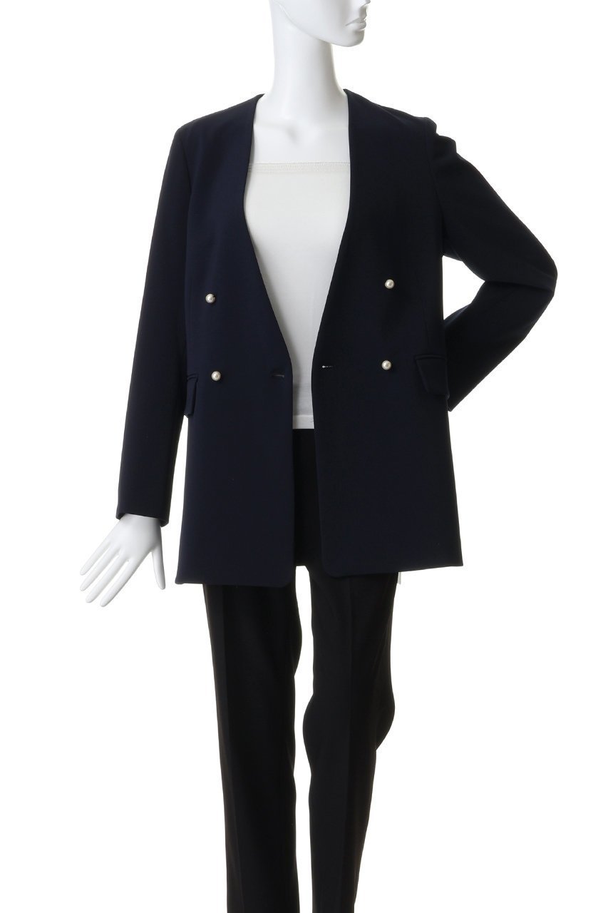 【ティアラ/Tiara】のノーカラーダブルジャケット 人気、トレンドファッション・服の通販 founy(ファニー) 　ファッション　Fashion　レディースファッション　Fashion for Women　アウター　Coat / Outerwear Collection　レディースジャケット・軽アウター　Jackets　おすすめ　Recommended / Our Picks　ジャケット　Jacket, Outerwear　ダウン　Down, Puffer　ダブル　Double, Double-Breasted　デニム　Denim, Jeans Material　パール　Pearl, Pearl Accent　ボトム　Bottoms, Lower Wear　ミドル　Middle Length, Mid Height　エレガント 上品　Elegant　other-7|ID: prp329100004907242 ipo3291000000036744240