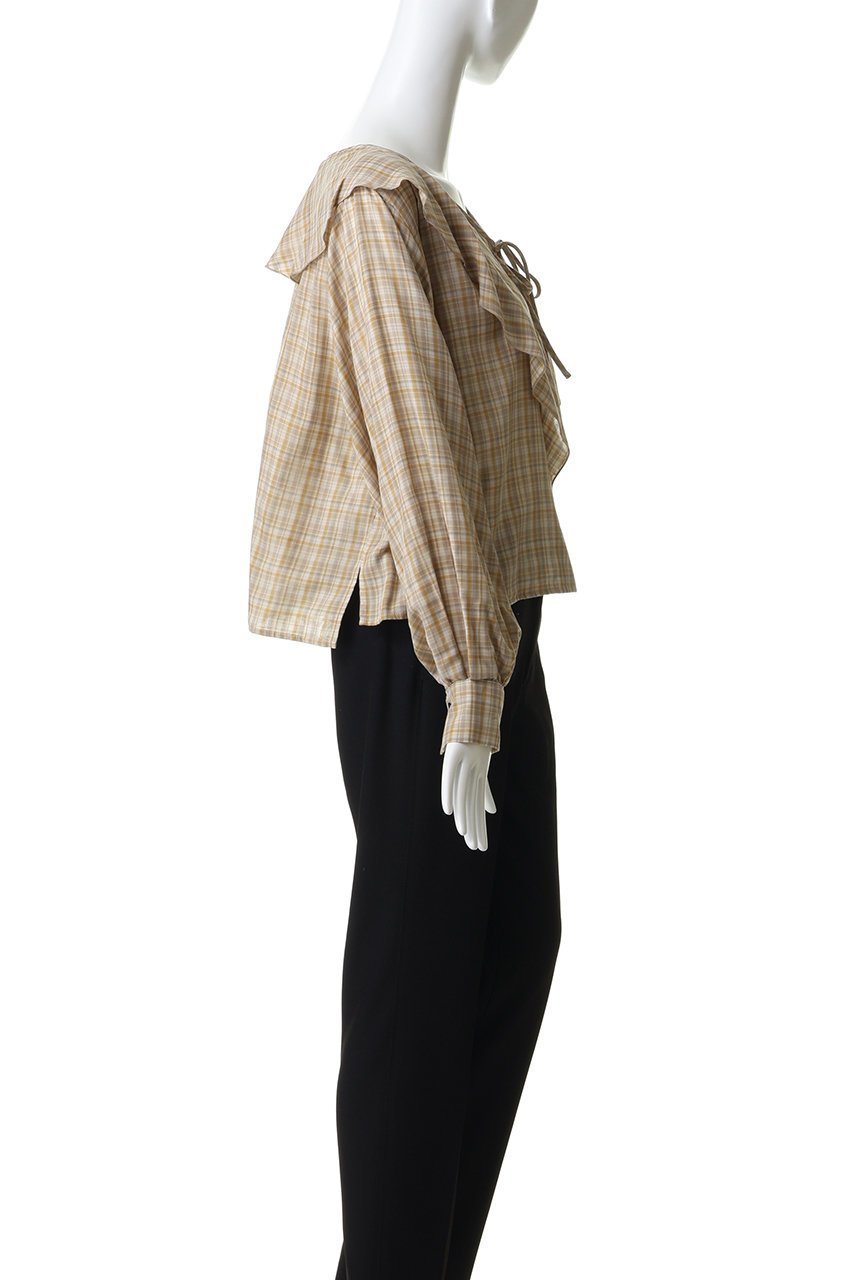 【ミディウミソリッド/MIDIUMISOLID】のcheck big frill collar blouse ブラウス 人気、トレンドファッション・服の通販 founy(ファニー) 　ファッション　Fashion　レディースファッション　Fashion for Women　トップス・カットソー　Cut & Sew Tops　シャツ・ブラウス・オフィスカジュアル　Elegant Blouses & Button-Ups　スラックス　Slacks, Dress Pants　スリーブ　Sleeve, Long Sleeve / Short Sleeve　チェック　Check, Plaid, Tartan　デニム　Denim, Jeans Material　フリル　Frill, Ruffle　フロント　Front, Front Design　ロング　Long, Long-Length　other-3|ID: prp329100004907259 ipo3291000000036744651