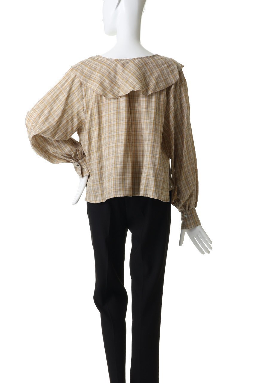 【ミディウミソリッド/MIDIUMISOLID】のcheck big frill collar blouse ブラウス 人気、トレンドファッション・服の通販 founy(ファニー) 　ファッション　Fashion　レディースファッション　Fashion for Women　トップス・カットソー　Cut & Sew Tops　シャツ・ブラウス・オフィスカジュアル　Elegant Blouses & Button-Ups　スラックス　Slacks, Dress Pants　スリーブ　Sleeve, Long Sleeve / Short Sleeve　チェック　Check, Plaid, Tartan　デニム　Denim, Jeans Material　フリル　Frill, Ruffle　フロント　Front, Front Design　ロング　Long, Long-Length　other-4|ID: prp329100004907259 ipo3291000000036744652