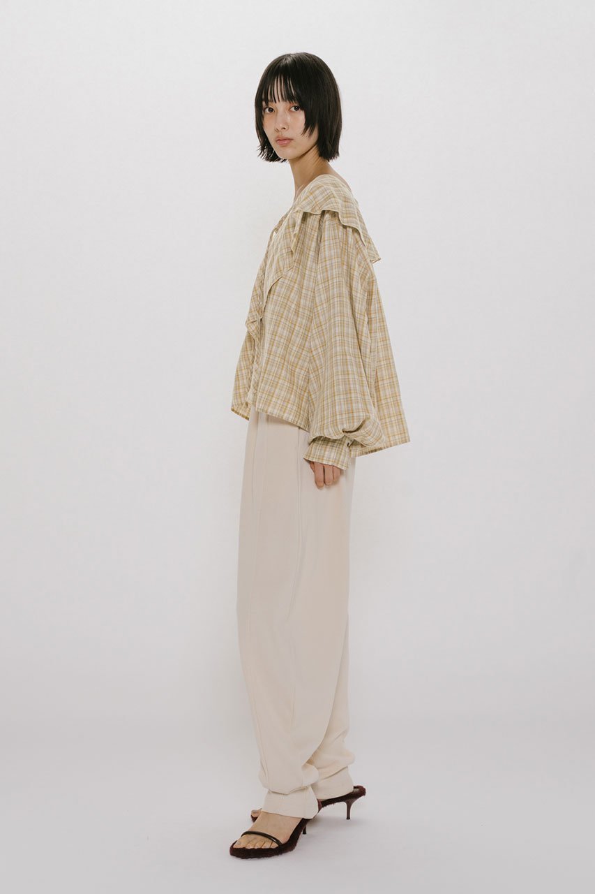【ミディウミソリッド/MIDIUMISOLID】のcheck big frill collar blouse ブラウス 人気、トレンドファッション・服の通販 founy(ファニー) 　ファッション　Fashion　レディースファッション　Fashion for Women　トップス・カットソー　Cut & Sew Tops　シャツ・ブラウス・オフィスカジュアル　Elegant Blouses & Button-Ups　スラックス　Slacks, Dress Pants　スリーブ　Sleeve, Long Sleeve / Short Sleeve　チェック　Check, Plaid, Tartan　デニム　Denim, Jeans Material　フリル　Frill, Ruffle　フロント　Front, Front Design　ロング　Long, Long-Length　other-8|ID: prp329100004907259 ipo3291000000036744656