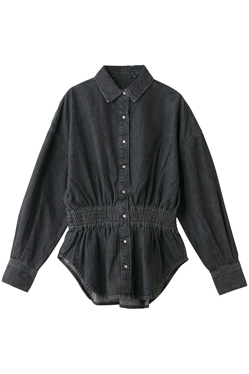 【サードマガジン/THIRD MAGAZINE】のウエストシャーリングデニムシャツ インテリア・キッズ・メンズ・レディースファッション・服の通販 founy(ファニー) 　ファッション　Fashion　レディースファッション　Fashion for Women　トップス・カットソー　Cut & Sew Tops　シャツ・ブラウス・オフィスカジュアル　Elegant Blouses & Button-Ups　おすすめ　Recommended / Our Picks　シャーリング　Shirring, Ruched　スリーブ　Sleeve, Long Sleeve / Short Sleeve　デニム　Denim, Jeans Material　ペプラム　Peplum, Flared Hem　ロング　Long, Long-Length　新作・新入荷　New Arrivals / New In　ブラック|ID: prp329100004907263 ipo3291000000036744722