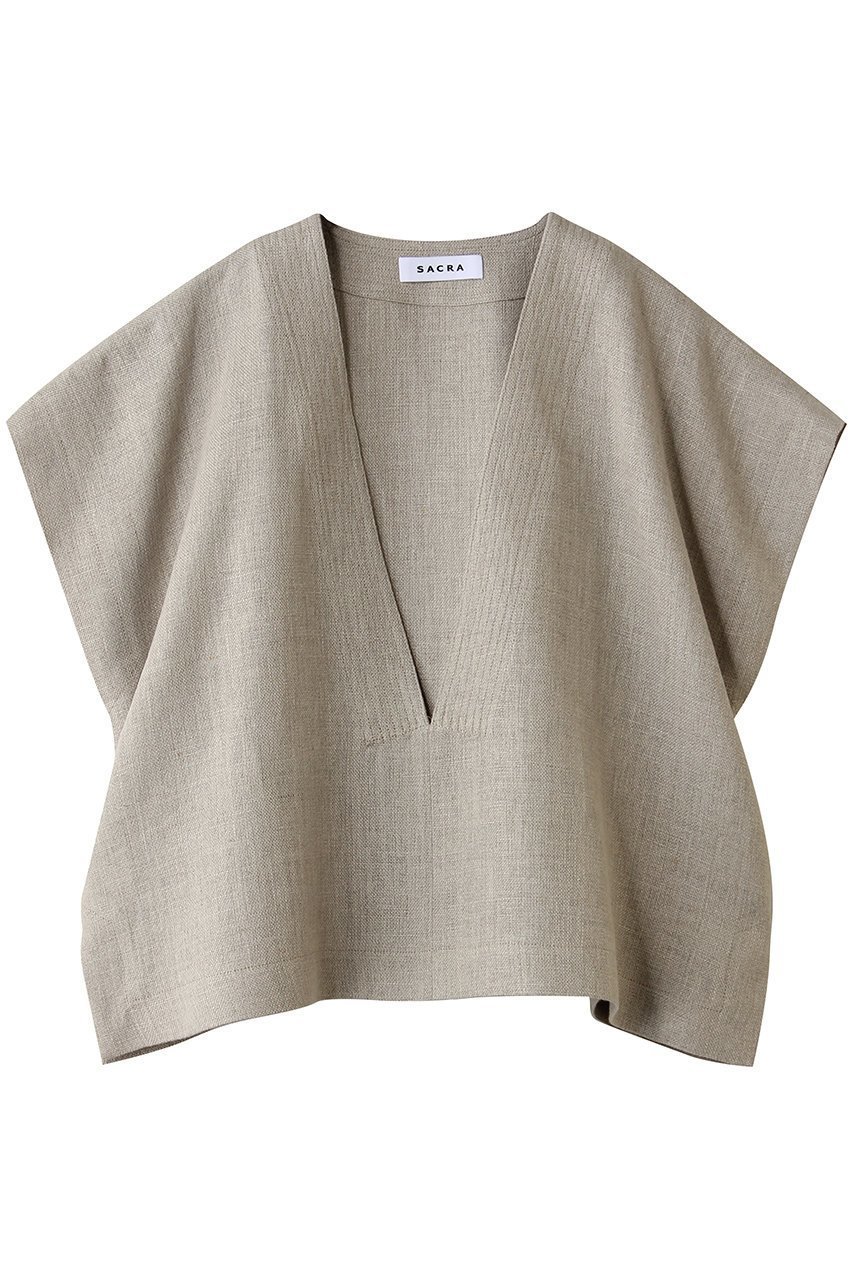 【サクラ/SACRA】のリネンディープVネックプルオーバー インテリア・キッズ・メンズ・レディースファッション・服の通販 founy(ファニー) 　ファッション　Fashion　レディースファッション　Fashion for Women　トップス・カットソー　Cut & Sew Tops　シャツ・ブラウス・オフィスカジュアル　Elegant Blouses & Button-Ups　カジュアルプルオーバー・ニットトップス　Pullovers & Knit Tops / Casual Pullovers　Vネックトップス　V-Neck Tops / V-Cut Neckline Shirts　クロップド　Cropped, Short Length　サマー　Summer, Summer Style　ショート　Short, Short Length　スリーブ　Sleeve, Long Sleeve / Short Sleeve　バランス　Balance, Style Balance　リネン　Linen, Linen Fabric　ワイド　Wide, Wide Fit　新作・新入荷　New Arrivals / New In　アッシュベージュ|ID: prp329100004907265 ipo3291000000036744737