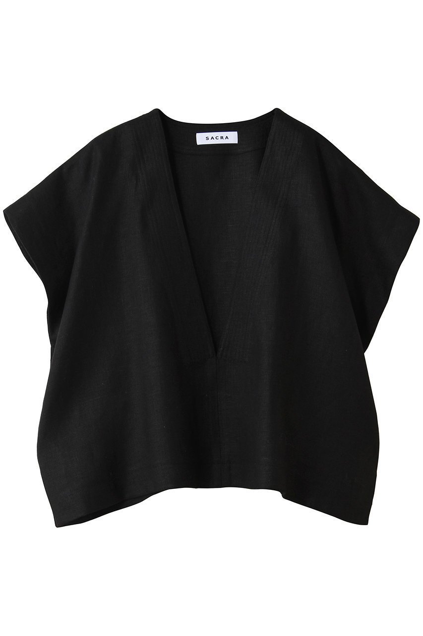 【サクラ/SACRA】のリネンディープVネックプルオーバー インテリア・キッズ・メンズ・レディースファッション・服の通販 founy(ファニー) 　ファッション　Fashion　レディースファッション　Fashion for Women　トップス・カットソー　Cut & Sew Tops　シャツ・ブラウス・オフィスカジュアル　Elegant Blouses & Button-Ups　カジュアルプルオーバー・ニットトップス　Pullovers & Knit Tops / Casual Pullovers　Vネックトップス　V-Neck Tops / V-Cut Neckline Shirts　クロップド　Cropped, Short Length　サマー　Summer, Summer Style　ショート　Short, Short Length　スリーブ　Sleeve, Long Sleeve / Short Sleeve　バランス　Balance, Style Balance　リネン　Linen, Linen Fabric　ワイド　Wide, Wide Fit　新作・新入荷　New Arrivals / New In　ブラック|ID: prp329100004907265 ipo3291000000036744738