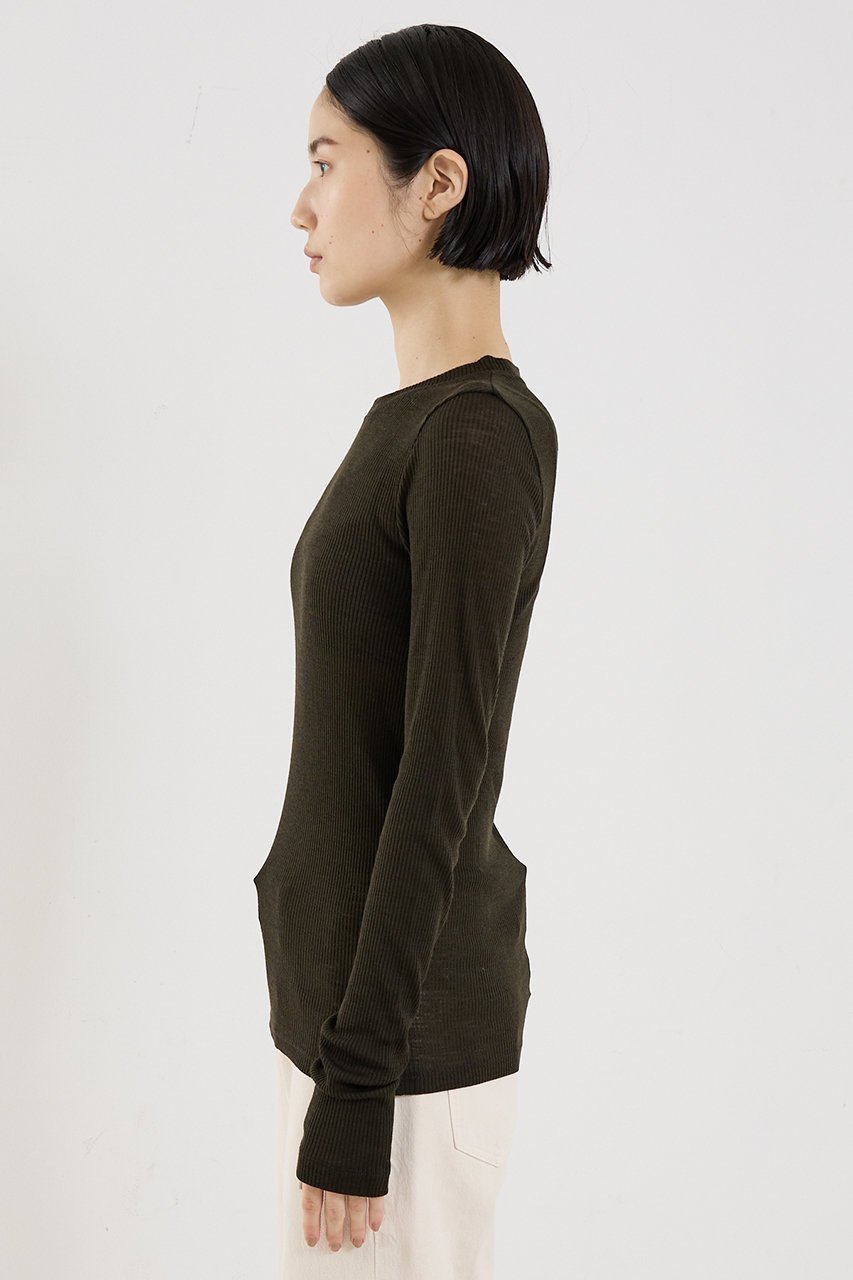 【ザ ストア バイ シー/THE STORE by C】の【COCUCA】ウールシフォンリブプルオーバー 人気、トレンドファッション・服の通販 founy(ファニー) 　ファッション　Fashion　レディースファッション　Fashion for Women　トップス・カットソー　Cut & Sew Tops　シャツ・ブラウス・オフィスカジュアル　Elegant Blouses & Button-Ups　ロングTシャツ・Tシャツ　Longline T-Shirts & Tees　カジュアルプルオーバー・ニットトップス　Pullovers & Knit Tops / Casual Pullovers　カットソー・ベーシックTシャツ　Cut-and-Sewn Tops / Stretch Tees & Basics　インナー　Innerwear　シアー　Sheer, See-Through　スリーブ　Sleeve, Long Sleeve / Short Sleeve　ロング　Long, Long-Length　今季　This Season, Current Season　other-6|ID: prp329100004907441 ipo3291000000036753054