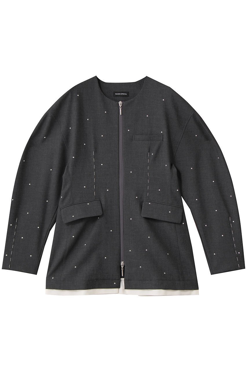 【メゾンスペシャル/MAISON SPECIAL】のStuds Hour Glass Worsted Zip Jacket/スタッズアワーグラスジップジャケット 人気、トレンドファッション・服の通販 founy(ファニー) 　ファッション　Fashion　レディースファッション　Fashion for Women　アウター　Coat / Outerwear Collection　レディースジャケット・軽アウター　Jackets　おすすめ　Recommended / Our Picks　オケージョン　Occasion Wear　カーディガン　Cardigan, Knitwear　グラス　Glass, Eyewear　コクーン　Cocoon, Cocoon Silhouette　ジップ　Zip, Zipper　ジャケット　Jacket, Outerwear　スタッズ　Studs, Metal Accents　セットアップ　Set-Up, Coordinated Outfit　エレガント 上品　Elegant　 other-1|ID: prp329100004907458 ipo3291000000036753328