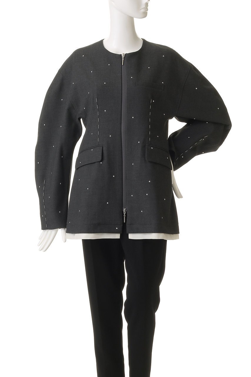 【メゾンスペシャル/MAISON SPECIAL】のStuds Hour Glass Worsted Zip Jacket/スタッズアワーグラスジップジャケット 人気、トレンドファッション・服の通販 founy(ファニー) 　ファッション　Fashion　レディースファッション　Fashion for Women　アウター　Coat / Outerwear Collection　レディースジャケット・軽アウター　Jackets　おすすめ　Recommended / Our Picks　オケージョン　Occasion Wear　カーディガン　Cardigan, Knitwear　グラス　Glass, Eyewear　コクーン　Cocoon, Cocoon Silhouette　ジップ　Zip, Zipper　ジャケット　Jacket, Outerwear　スタッズ　Studs, Metal Accents　セットアップ　Set-Up, Coordinated Outfit　エレガント 上品　Elegant　other-2|ID: prp329100004907458 ipo3291000000036753330
