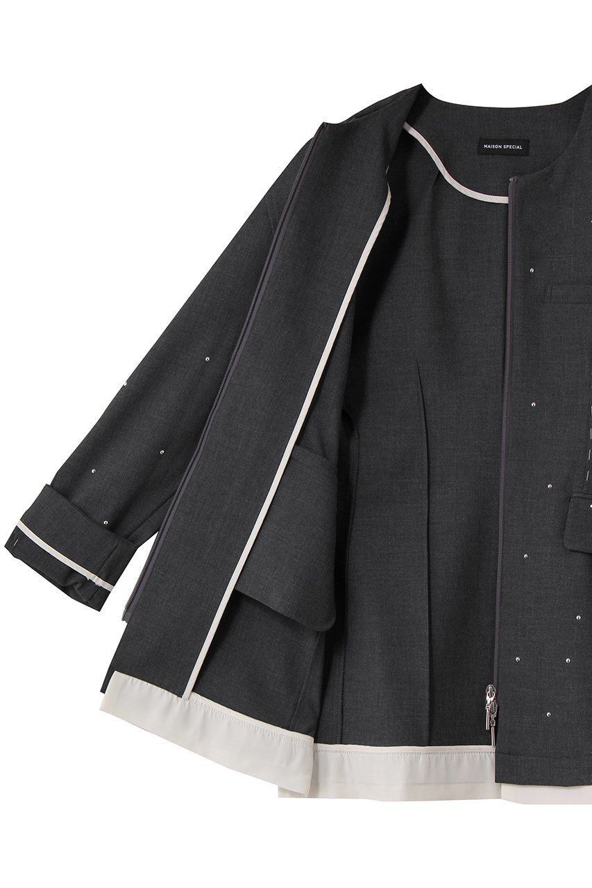 【メゾンスペシャル/MAISON SPECIAL】のStuds Hour Glass Worsted Zip Jacket/スタッズアワーグラスジップジャケット 人気、トレンドファッション・服の通販 founy(ファニー) 　ファッション　Fashion　レディースファッション　Fashion for Women　アウター　Coat / Outerwear Collection　レディースジャケット・軽アウター　Jackets　おすすめ　Recommended / Our Picks　オケージョン　Occasion Wear　カーディガン　Cardigan, Knitwear　グラス　Glass, Eyewear　コクーン　Cocoon, Cocoon Silhouette　ジップ　Zip, Zipper　ジャケット　Jacket, Outerwear　スタッズ　Studs, Metal Accents　セットアップ　Set-Up, Coordinated Outfit　エレガント 上品　Elegant　other-6|ID: prp329100004907458 ipo3291000000036753334