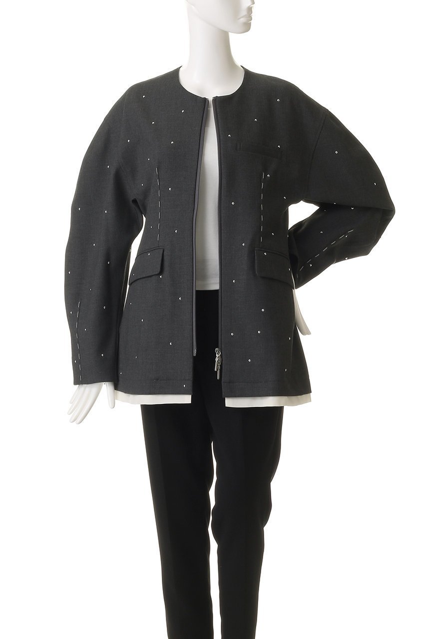 【メゾンスペシャル/MAISON SPECIAL】のStuds Hour Glass Worsted Zip Jacket/スタッズアワーグラスジップジャケット 人気、トレンドファッション・服の通販 founy(ファニー) 　ファッション　Fashion　レディースファッション　Fashion for Women　アウター　Coat / Outerwear Collection　レディースジャケット・軽アウター　Jackets　おすすめ　Recommended / Our Picks　オケージョン　Occasion Wear　カーディガン　Cardigan, Knitwear　グラス　Glass, Eyewear　コクーン　Cocoon, Cocoon Silhouette　ジップ　Zip, Zipper　ジャケット　Jacket, Outerwear　スタッズ　Studs, Metal Accents　セットアップ　Set-Up, Coordinated Outfit　エレガント 上品　Elegant　other-7|ID: prp329100004907458 ipo3291000000036753335