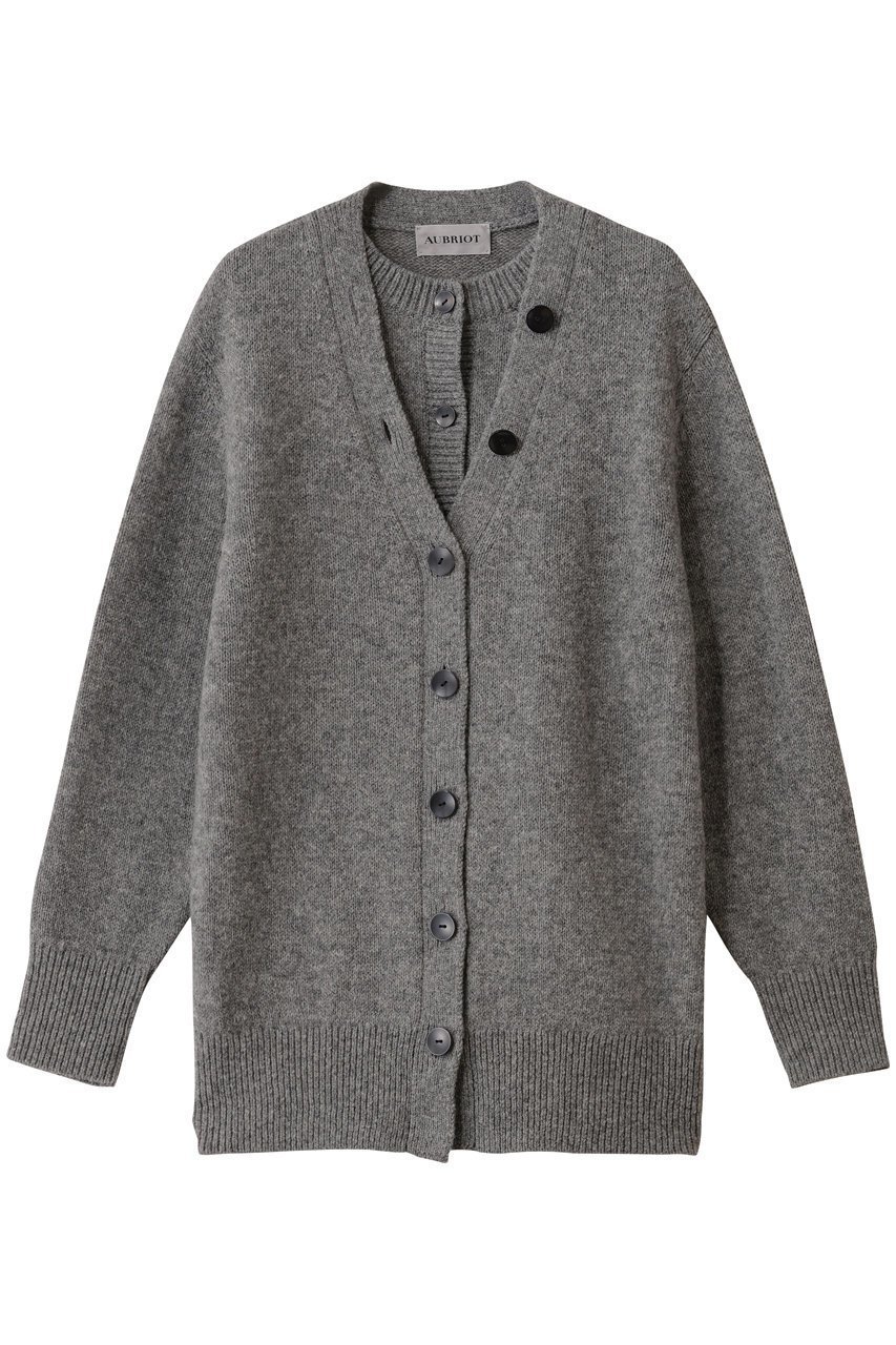 【オブリオ/AUBRIOT】のフェイクレイヤードカーディガン インテリア・キッズ・メンズ・レディースファッション・服の通販 founy(ファニー) 　ファッション　Fashion　レディースファッション　Fashion for Women　トップス・カットソー　Cut & Sew Tops　ニット　Knit Tops & Sweaters　カーディガン・羽織り　Layered Style Cardigans　イタリア　Italy　カーディガン　Cardigan, Knitwear　リラックス　Relax, Relaxed Fit　チャコールグレー|ID: prp329100004907473 ipo3291000000036753510