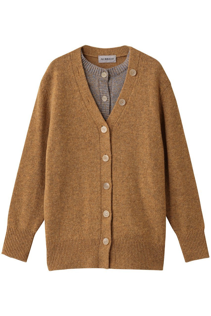 【オブリオ/AUBRIOT】のフェイクレイヤードカーディガン インテリア・キッズ・メンズ・レディースファッション・服の通販 founy(ファニー) 　ファッション　Fashion　レディースファッション　Fashion for Women　トップス・カットソー　Cut & Sew Tops　ニット　Knit Tops & Sweaters　カーディガン・羽織り　Layered Style Cardigans　イタリア　Italy　カーディガン　Cardigan, Knitwear　リラックス　Relax, Relaxed Fit　キャメルブラウン|ID: prp329100004907473 ipo3291000000036753511