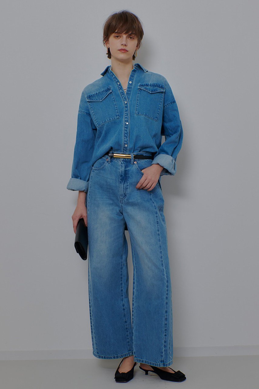 【アルアバイル/allureville】のバックレイヤードデニムシャツ 人気、トレンドファッション・服の通販 founy(ファニー) 　ファッション　Fashion　レディースファッション　Fashion for Women　トップス・カットソー　Cut & Sew Tops　シャツ・ブラウス・オフィスカジュアル　Elegant Blouses & Button-Ups　バッグ　Bags　スリーブ　Sleeve, Long Sleeve / Short Sleeve　デニム　Denim, Jeans Material　パール　Pearl, Pearl Accent　ロング　Long, Long-Length　ワーク　Workwear, Utility Style　エレガント 上品　Elegant　other-3|ID: prp329100004907589 ipo3291000000036755009