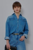 【アルアバイル/allureville】のバックレイヤードデニムシャツ 大人の最旬トレンドファッション＆コーディネート founy(ファウニー) ファッション Fashion レディースファッション Fashion for Women トップス・カットソー Cut & Sew Tops シャツ・ブラウス・オフィスカジュアル Elegant Blouses & Button-Ups バッグ Bags スリーブ Sleeve, Long Sleeve / Short Sleeve デニム Denim, Jeans Material パール Pearl, Pearl Accent ロング Long, Long-Length ワーク Workwear, Utility Style エレガント 上品 Elegant |ID:prp329100004907589
