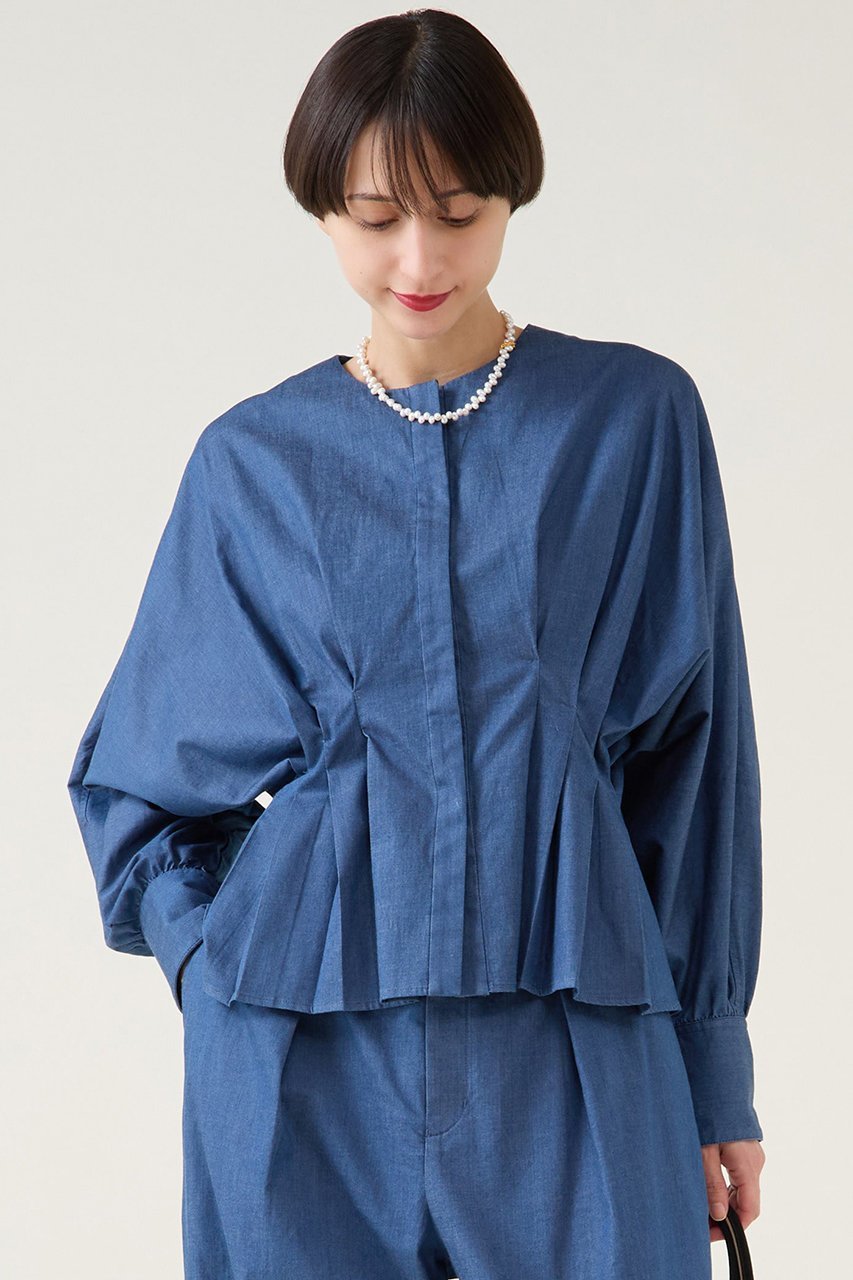 【マルティニーク/martinique】のデニムドルマンタックブラウス(セットアップ可) インテリア・キッズ・メンズ・レディースファッション・服の通販 founy(ファニー) 　ファッション　Fashion　レディースファッション　Fashion for Women　トップス・カットソー　Cut & Sew Tops　シャツ・ブラウス・オフィスカジュアル　Elegant Blouses & Button-Ups　おすすめ　Recommended / Our Picks　ストレッチ　Stretch, Stretchy Fabric　スリーブ　Sleeve, Long Sleeve / Short Sleeve　セットアップ　Set-Up, Coordinated Outfit　デニム　Denim, Jeans Material　ペプラム　Peplum, Flared Hem　ロング　Long, Long-Length　エレガント 上品　Elegant　ブルー|ID: prp329100004907591 ipo3291000000036755026