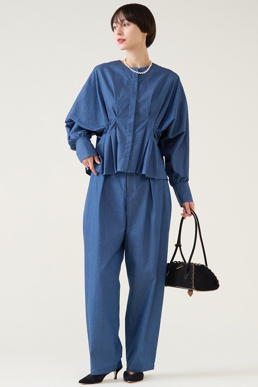 【マルティニーク/martinique】のデニムドルマンタックブラウス(セットアップ可) 人気、トレンドファッション・服の通販 founy(ファニー) 　ファッション　Fashion　レディースファッション　Fashion for Women　トップス・カットソー　Cut & Sew Tops　シャツ・ブラウス・オフィスカジュアル　Elegant Blouses & Button-Ups　おすすめ　Recommended / Our Picks　ストレッチ　Stretch, Stretchy Fabric　スリーブ　Sleeve, Long Sleeve / Short Sleeve　セットアップ　Set-Up, Coordinated Outfit　デニム　Denim, Jeans Material　ペプラム　Peplum, Flared Hem　ロング　Long, Long-Length　エレガント 上品　Elegant　other-4|ID: prp329100004907591 ipo3291000000036755029