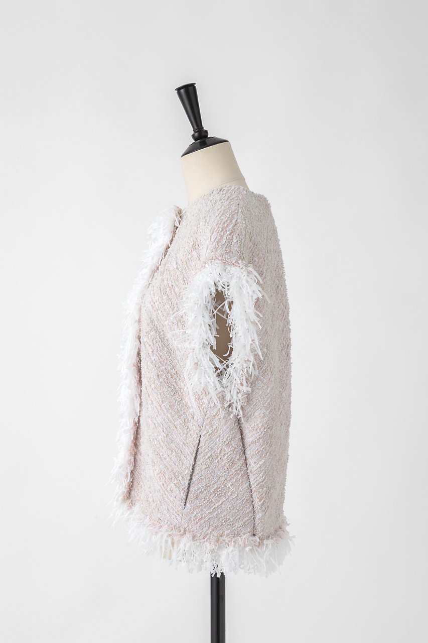 【オーヴィル/EAUVIRE】のツイードフリンジジレ 人気、トレンドファッション・服の通販 founy(ファニー) 　ファッション　Fashion　レディースファッション　Fashion for Women　アウター　Coat / Outerwear Collection　レディースジャケット・軽アウター　Jackets　ジャケット　Jacket, Outerwear　ツイード　Twill, Twill Weave　バイアス　Bias, Diagonal Cut　フランス　France, French　フリンジ　Fringe, Tassel　フロント　Front, Front Design　ベスト　Vest, Waistcoat　ペーパー　Paper, Kraft Paper　ミックス　Mix, Mixed Style　リボン　Ribbon, Bow　other-2|ID: prp329100004907604 ipo3291000000036755247