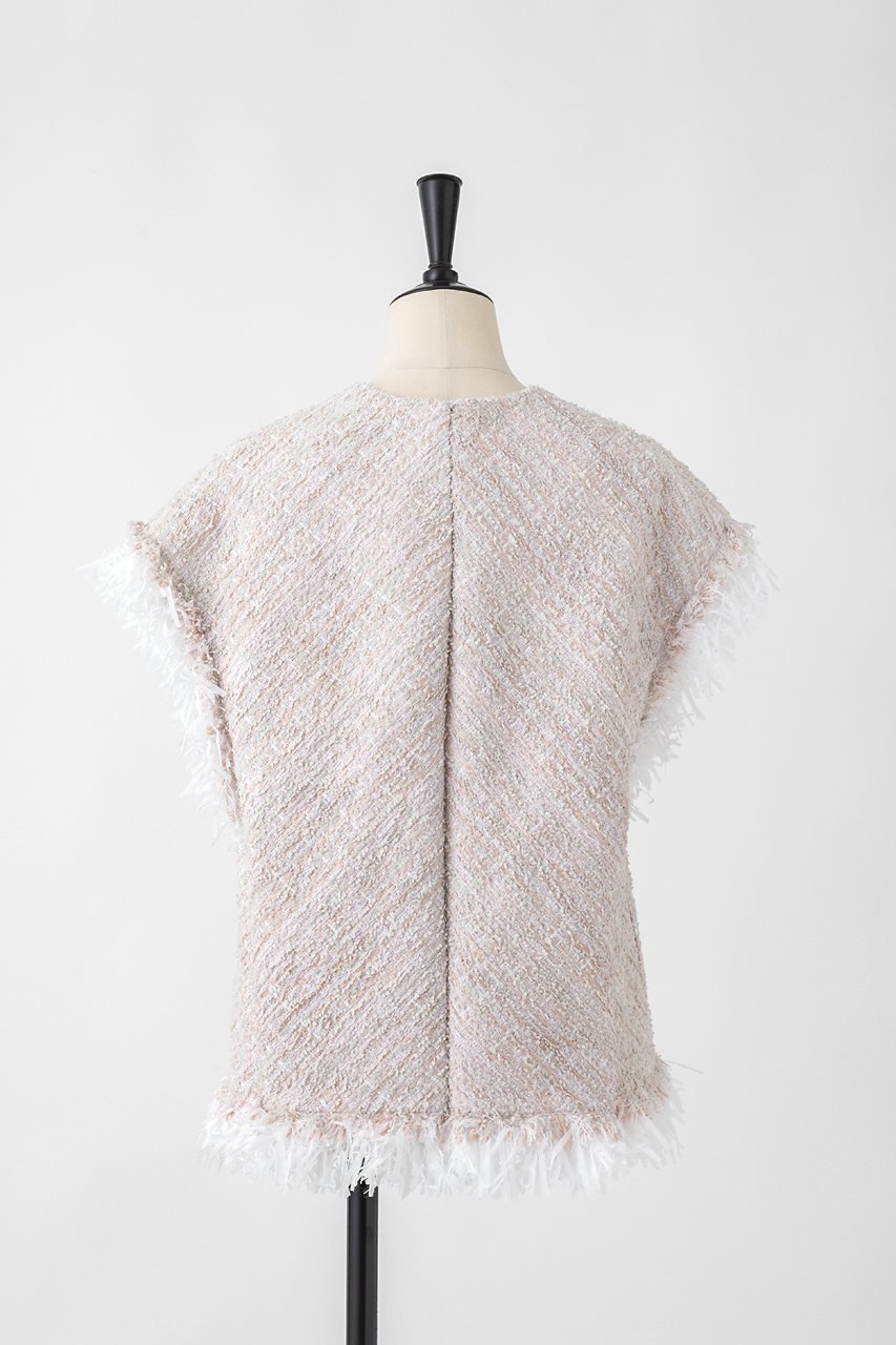 【オーヴィル/EAUVIRE】のツイードフリンジジレ 人気、トレンドファッション・服の通販 founy(ファニー) 　ファッション　Fashion　レディースファッション　Fashion for Women　アウター　Coat / Outerwear Collection　レディースジャケット・軽アウター　Jackets　ジャケット　Jacket, Outerwear　ツイード　Twill, Twill Weave　バイアス　Bias, Diagonal Cut　フランス　France, French　フリンジ　Fringe, Tassel　フロント　Front, Front Design　ベスト　Vest, Waistcoat　ペーパー　Paper, Kraft Paper　ミックス　Mix, Mixed Style　リボン　Ribbon, Bow　other-3|ID: prp329100004907604 ipo3291000000036755248