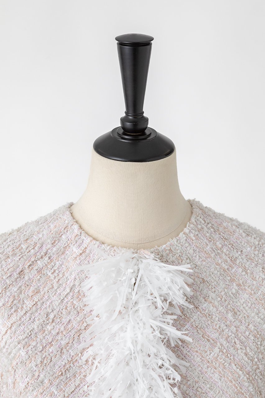 【オーヴィル/EAUVIRE】のツイードフリンジジレ 人気、トレンドファッション・服の通販 founy(ファニー) 　ファッション　Fashion　レディースファッション　Fashion for Women　アウター　Coat / Outerwear Collection　レディースジャケット・軽アウター　Jackets　ジャケット　Jacket, Outerwear　ツイード　Twill, Twill Weave　バイアス　Bias, Diagonal Cut　フランス　France, French　フリンジ　Fringe, Tassel　フロント　Front, Front Design　ベスト　Vest, Waistcoat　ペーパー　Paper, Kraft Paper　ミックス　Mix, Mixed Style　リボン　Ribbon, Bow　other-4|ID: prp329100004907604 ipo3291000000036755249