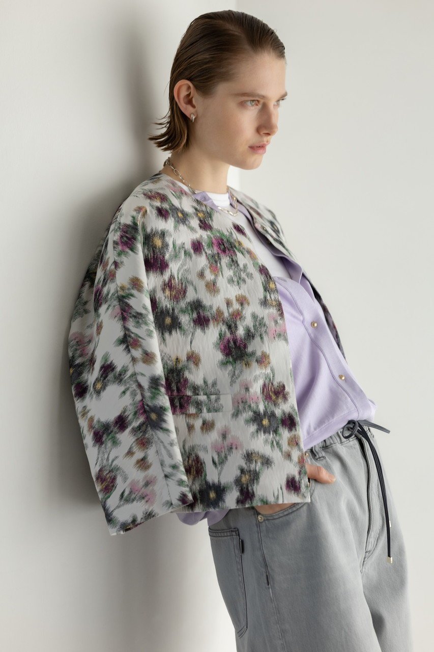 【エブール/ebure】のフェードフラワージャカード ノーカラージャケット 人気、トレンドファッション・服の通販 founy(ファニー) 　ファッション　Fashion　レディースファッション　Fashion for Women　アウター　Coat / Outerwear Collection　レディースジャケット・軽アウター　Jackets　ノーカラージャケット / シンプル上品コーデ　Collarless Jackets　ジャカード／ジャガード　Jacquard, Woven Pattern　ジャケット　Jacket, Outerwear　デニム　Denim, Jeans Material　other-8|ID: prp329100004907607 ipo3291000000036755278
